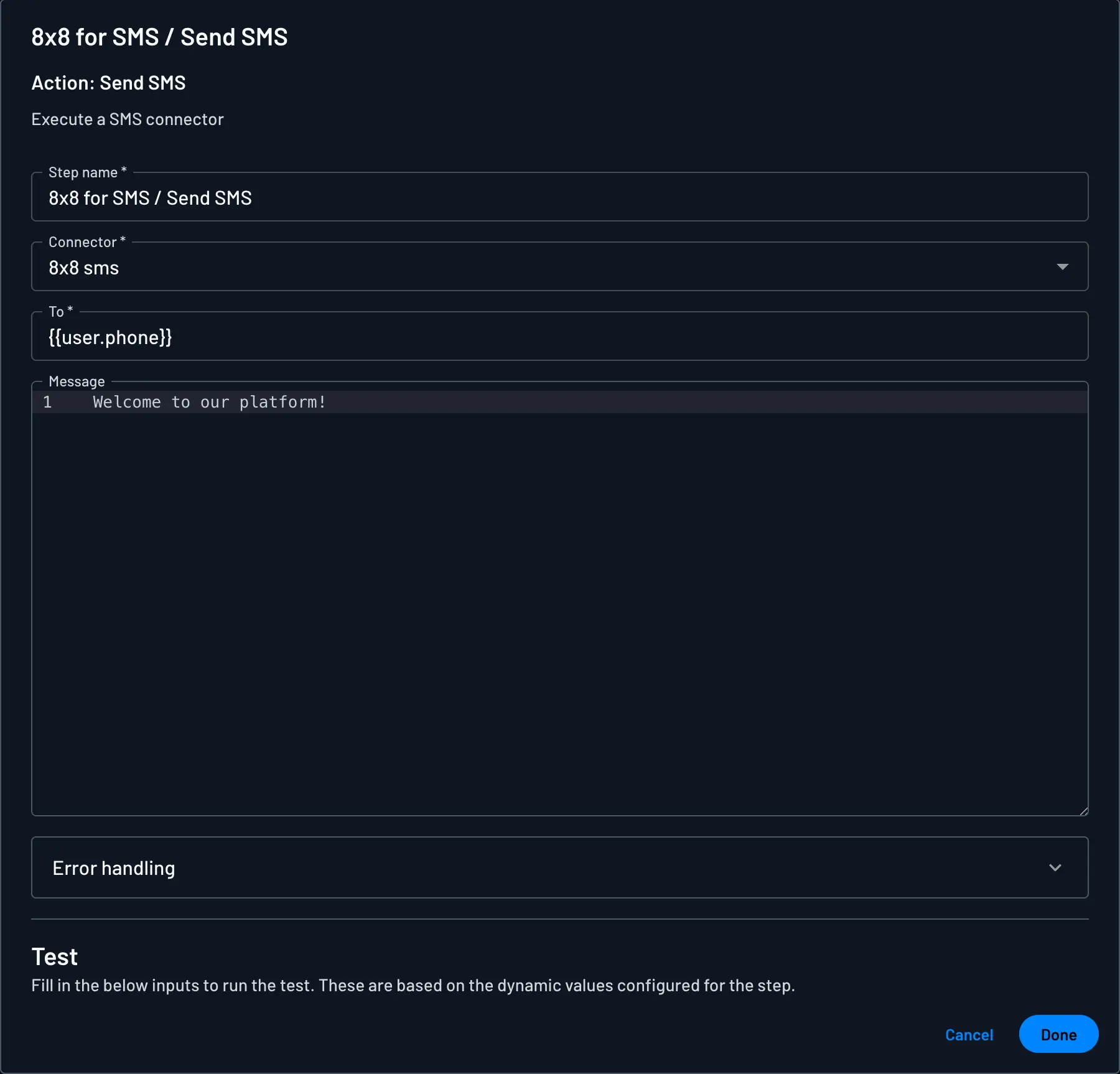 8x8 connector widget input