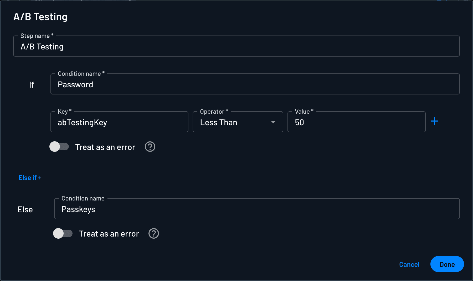 A/B Testing Condition Setup