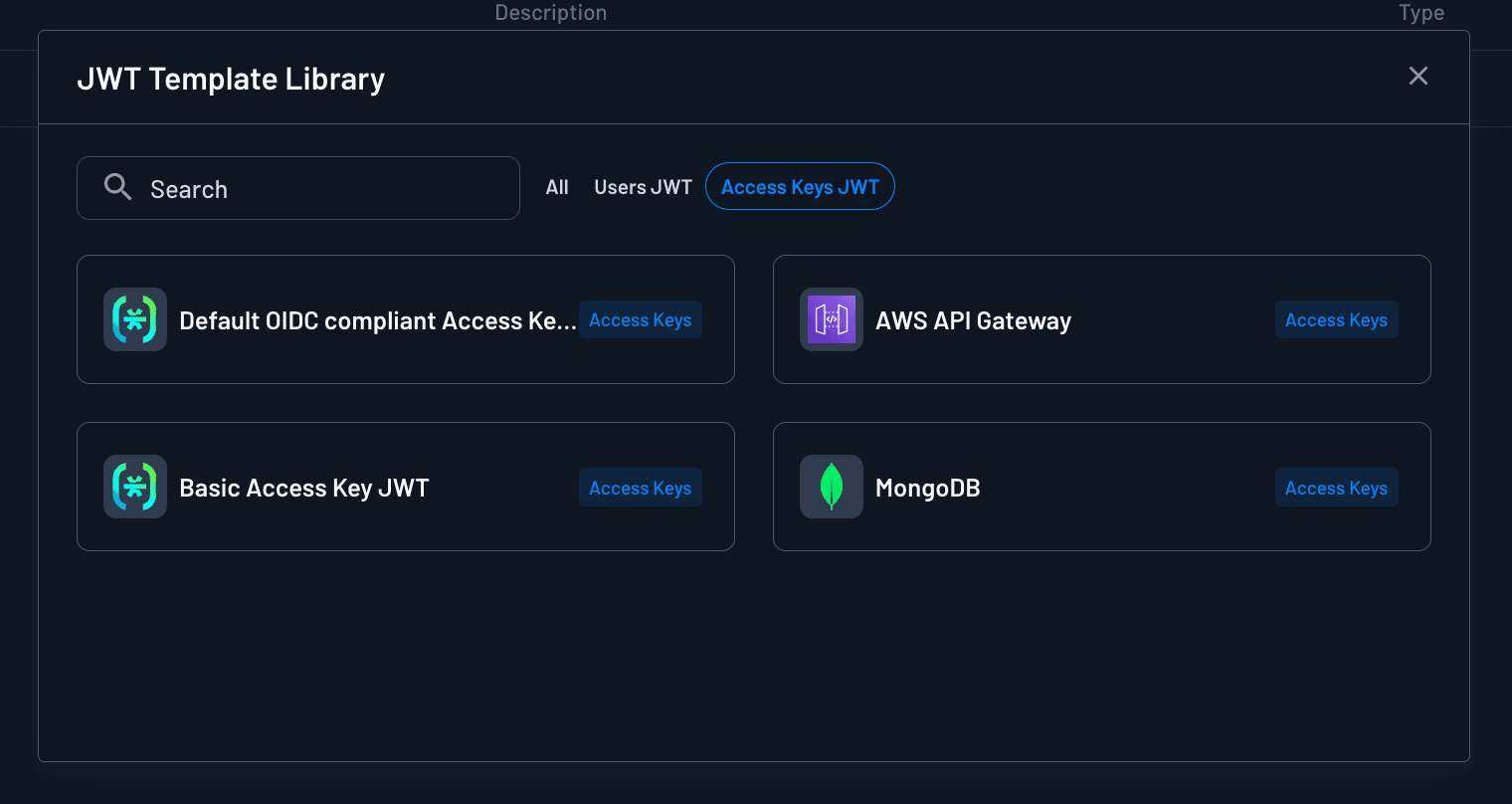 Add Access Key JWT Template