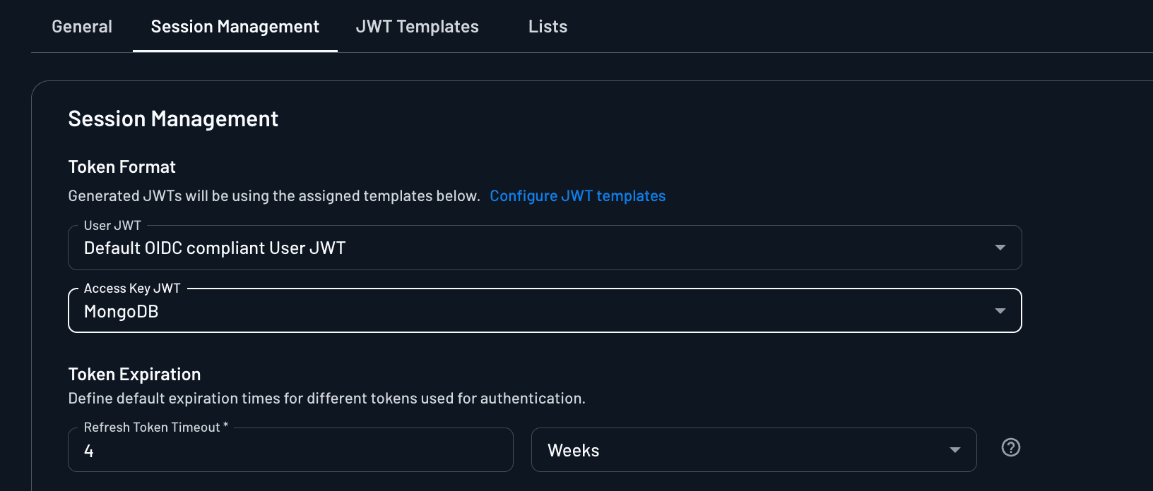 Set Access Key JWT Format