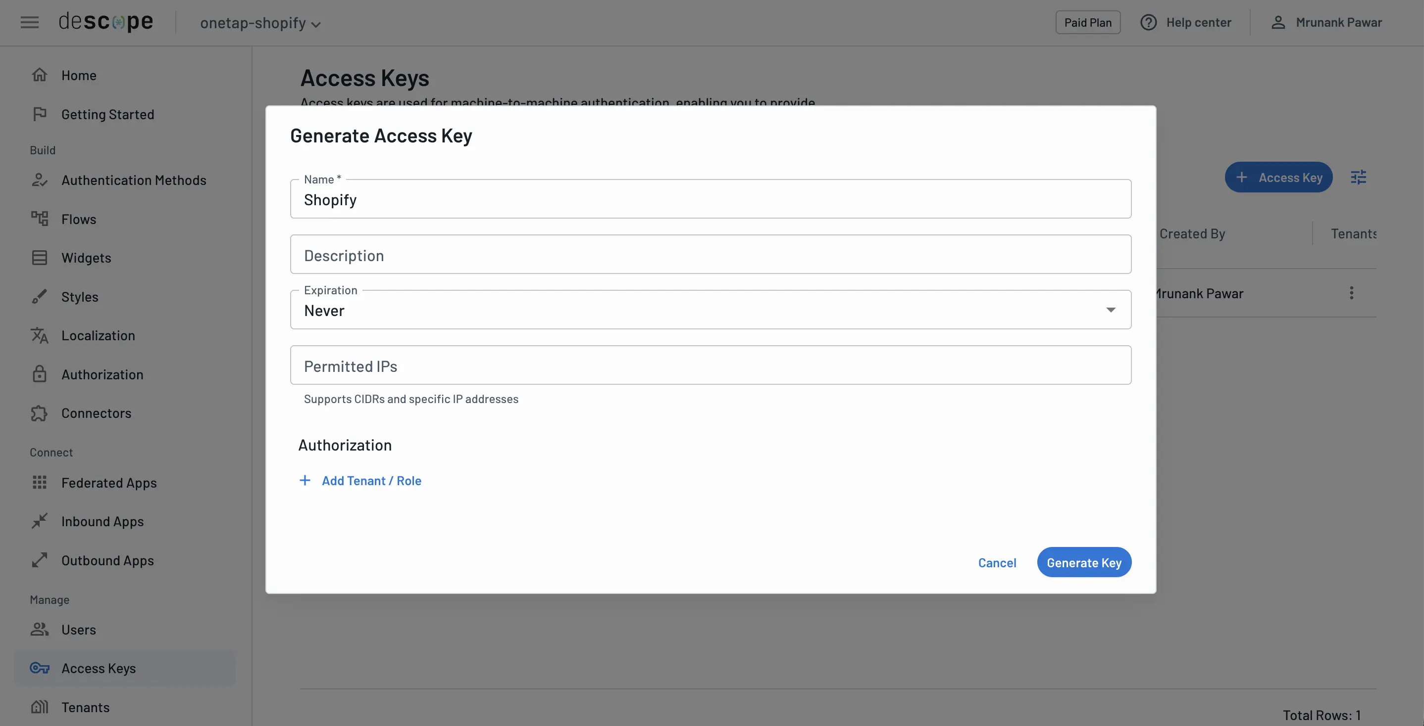 Create an Access Key in Descope
