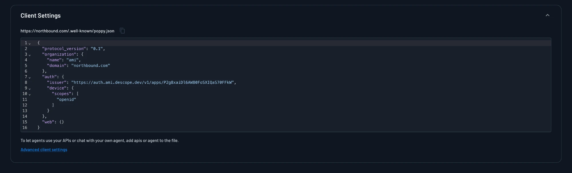 Client Settings with the generated poppy.json file