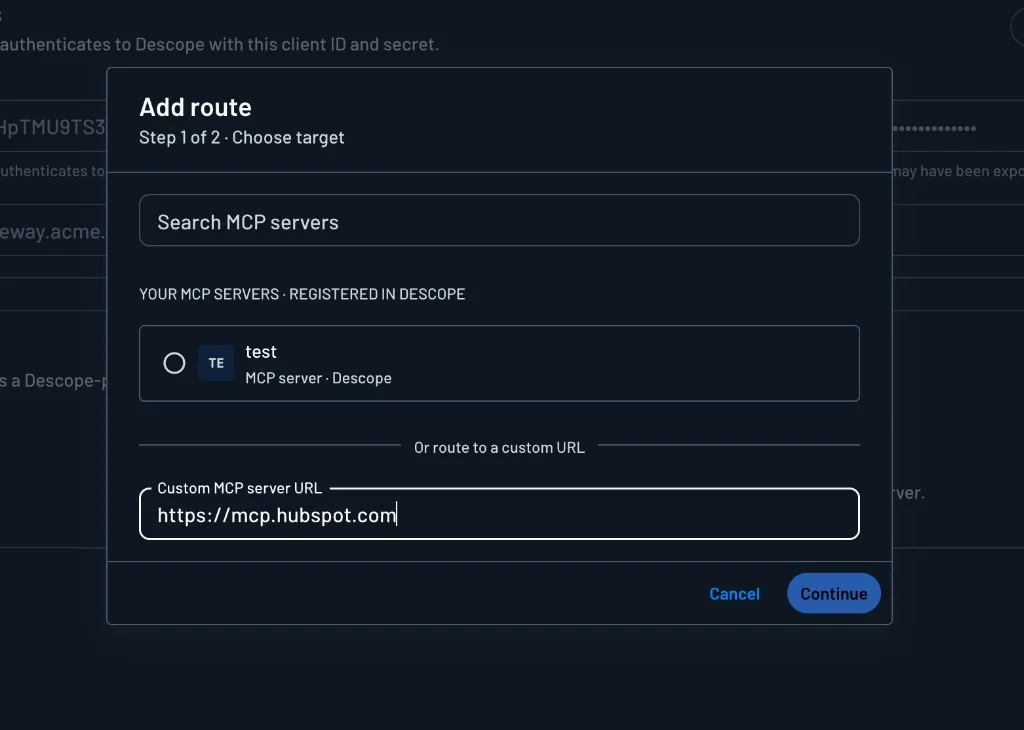 Add route, choosing a target