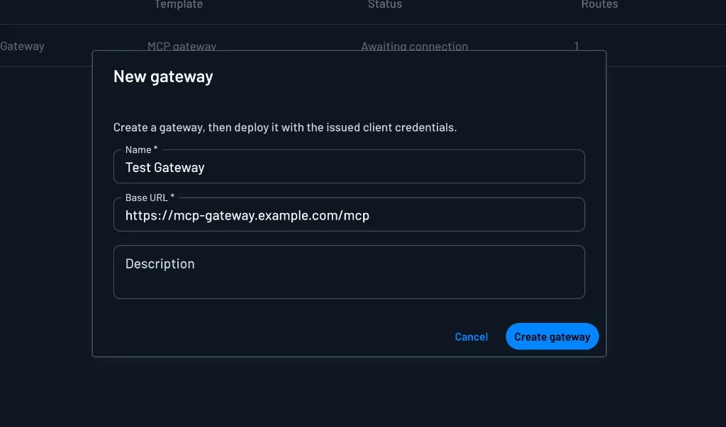 New gateway dialog