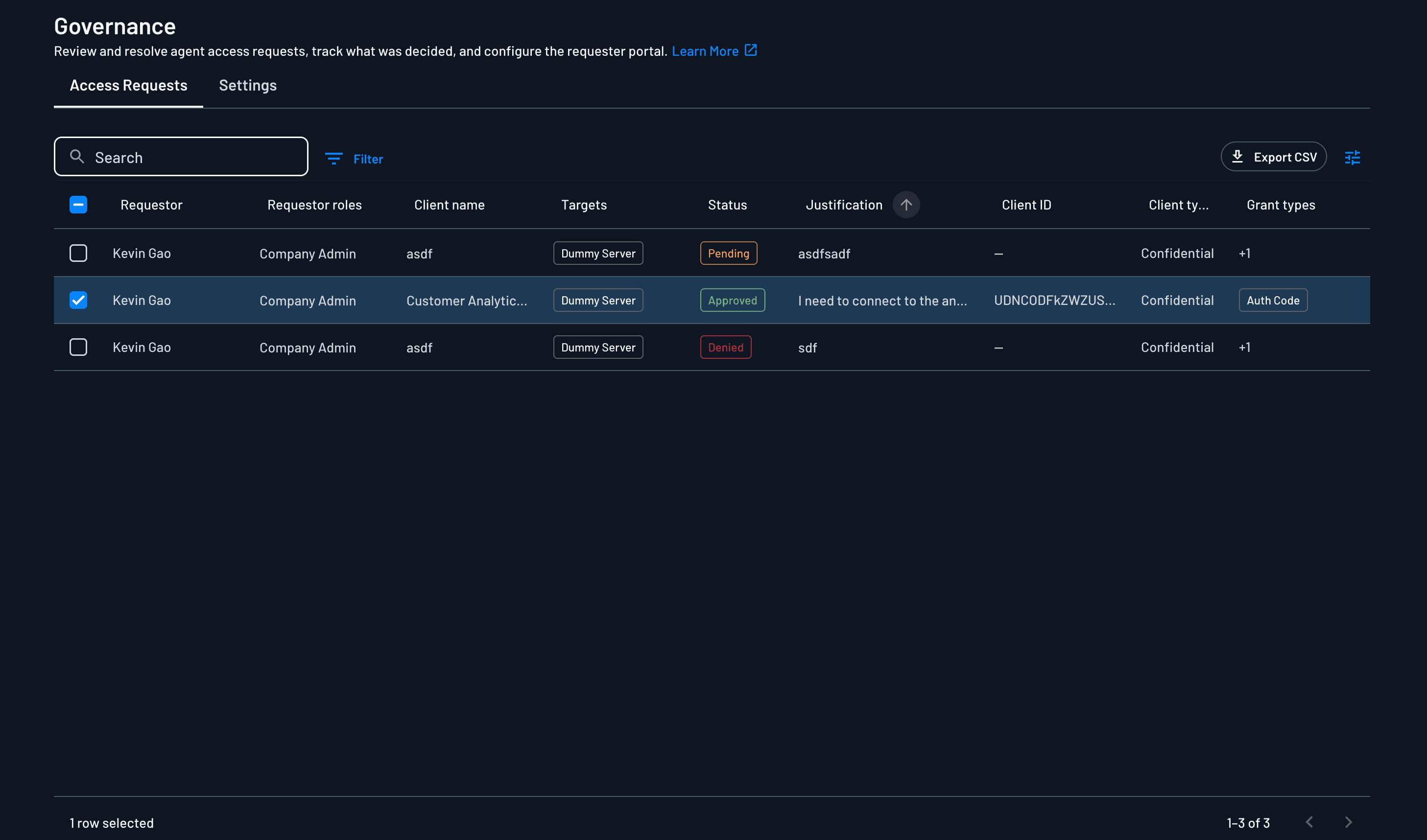 Access Requests tab in the Descope Console