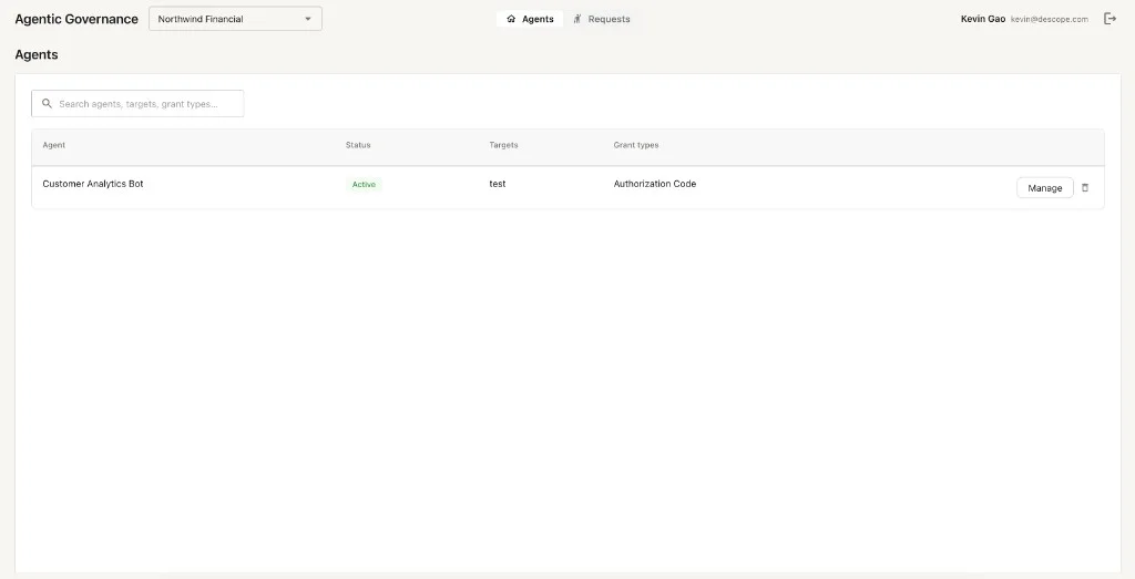 Agents tab in the portal