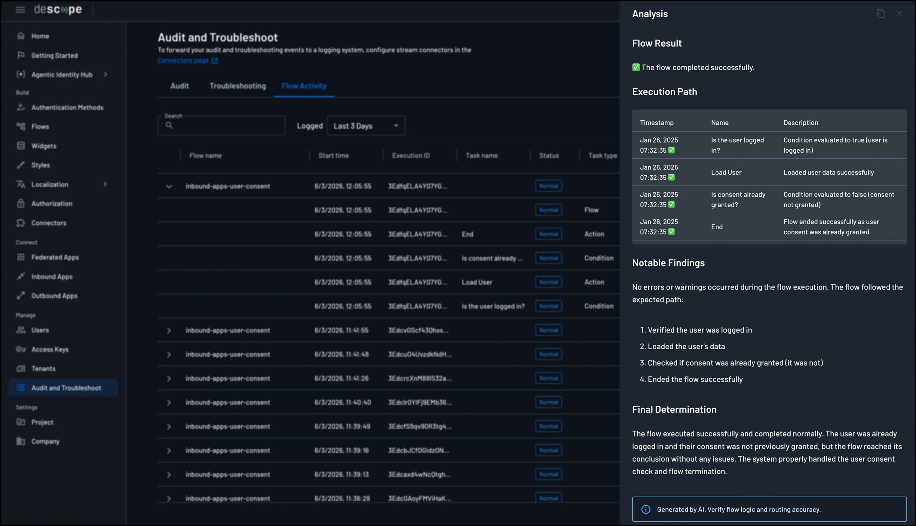 AI Flow Analysis showing flow execution path