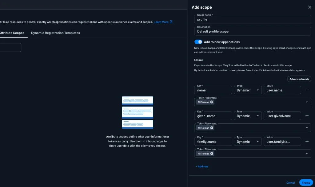 Creating an attribute scope in the Descope Console