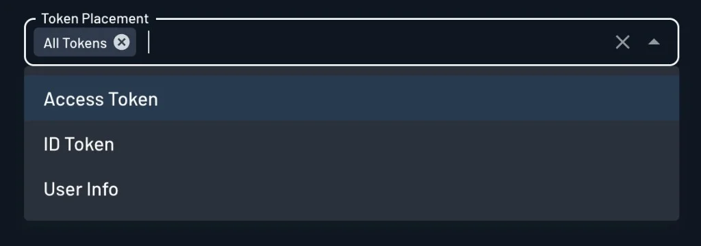 Token Placement dropdown for an attribute scope claim
