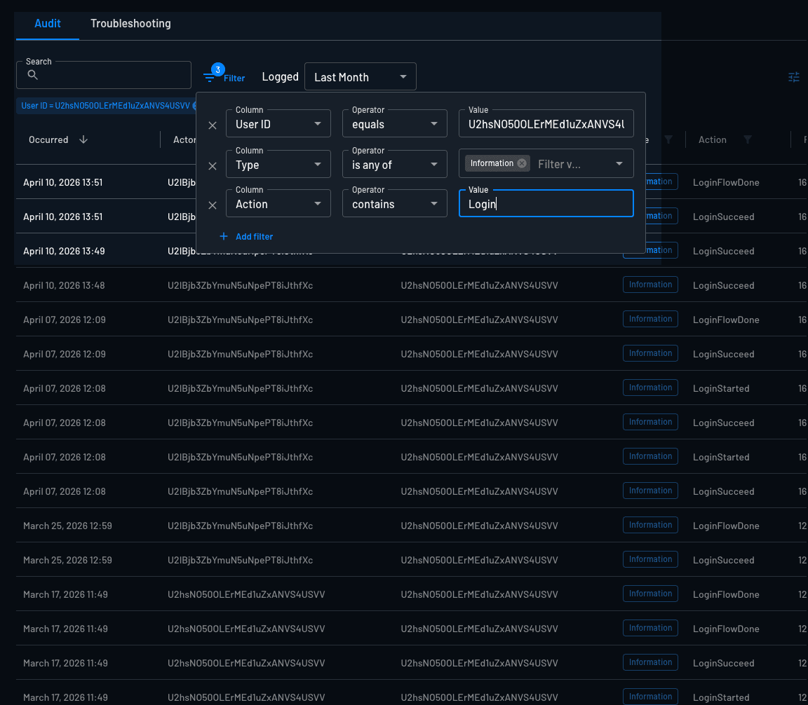 audit filtering with multiple fields example