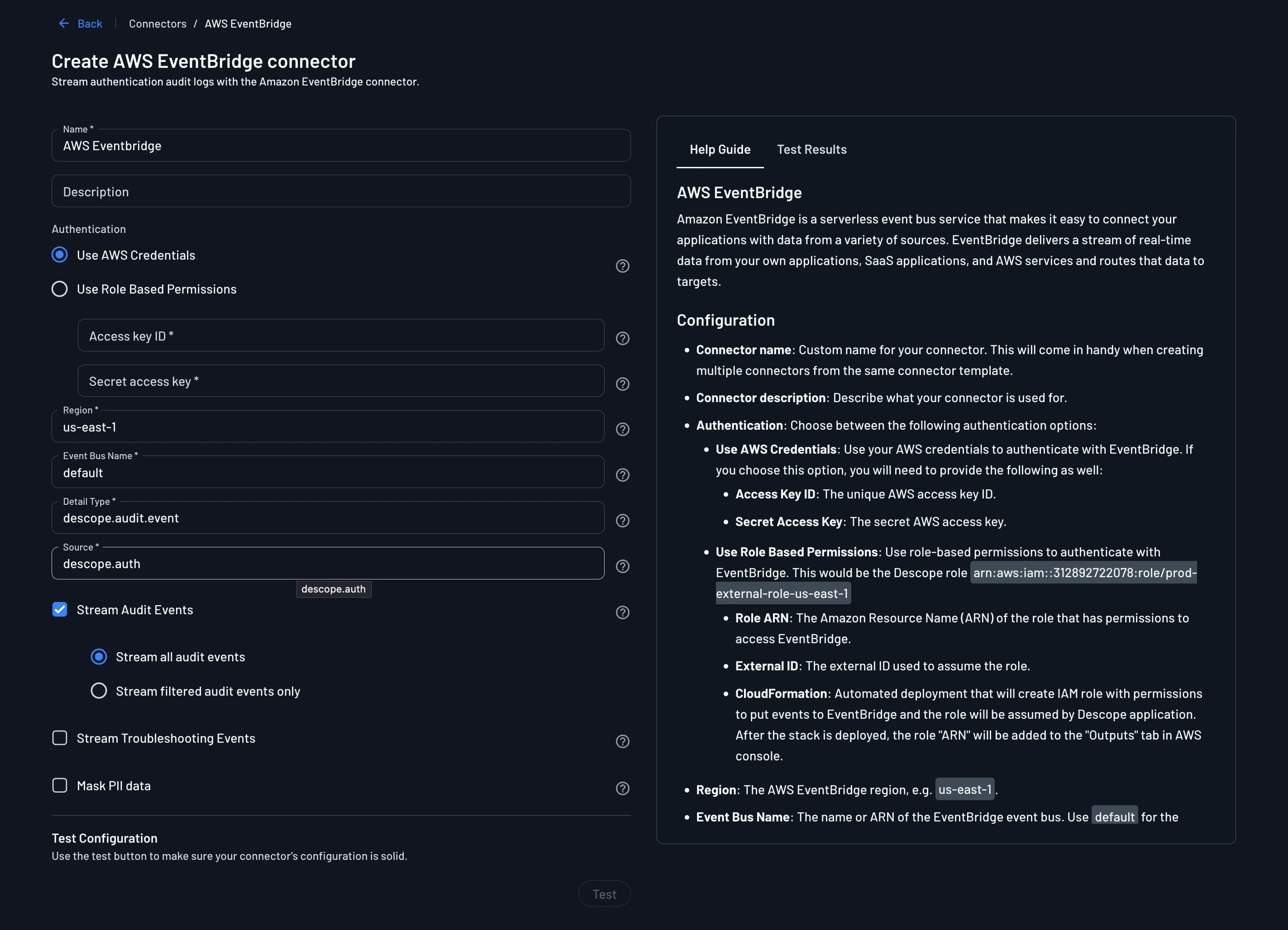 AWS EventBridge connector setup