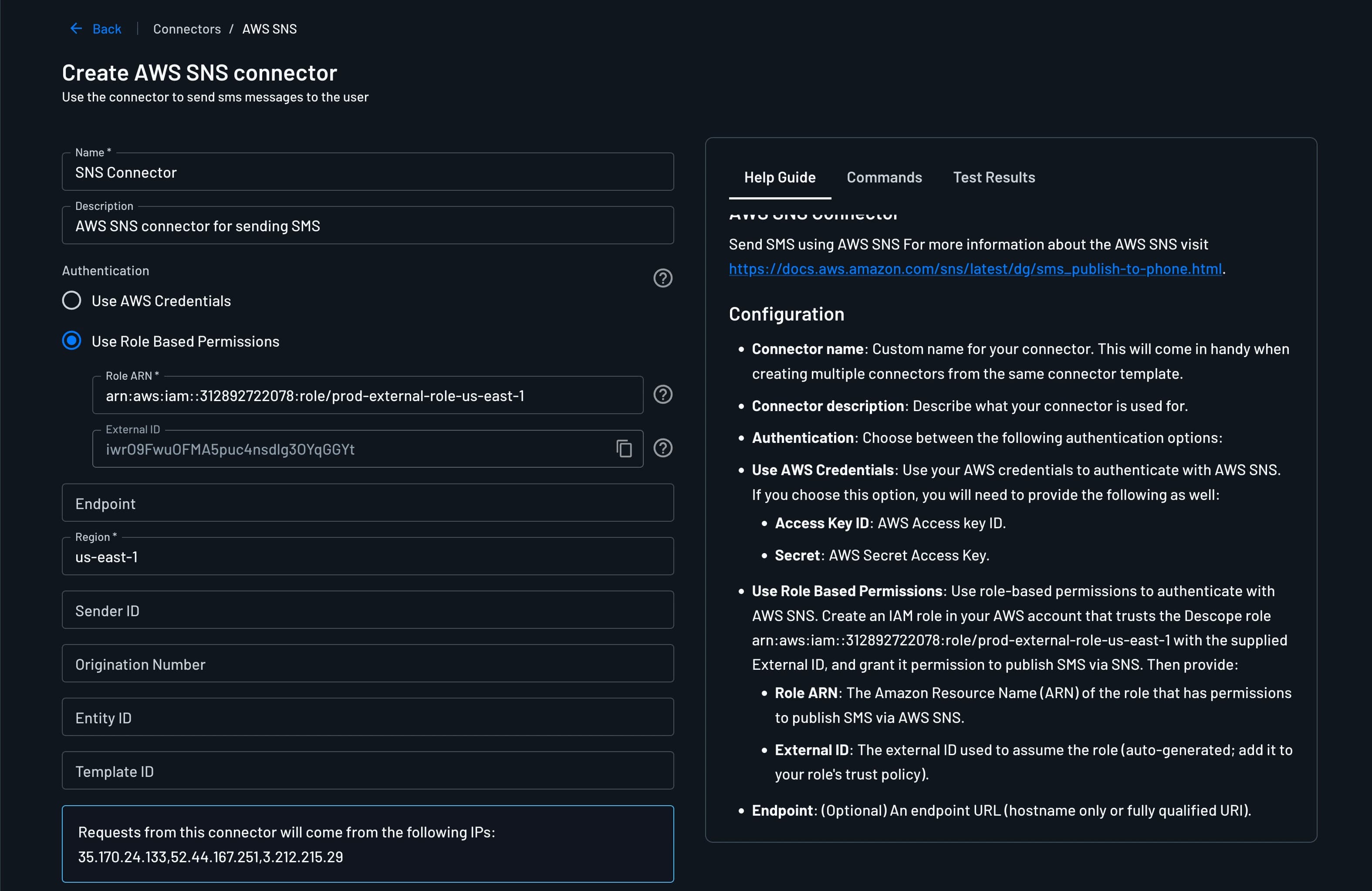 aws sns connector authentication