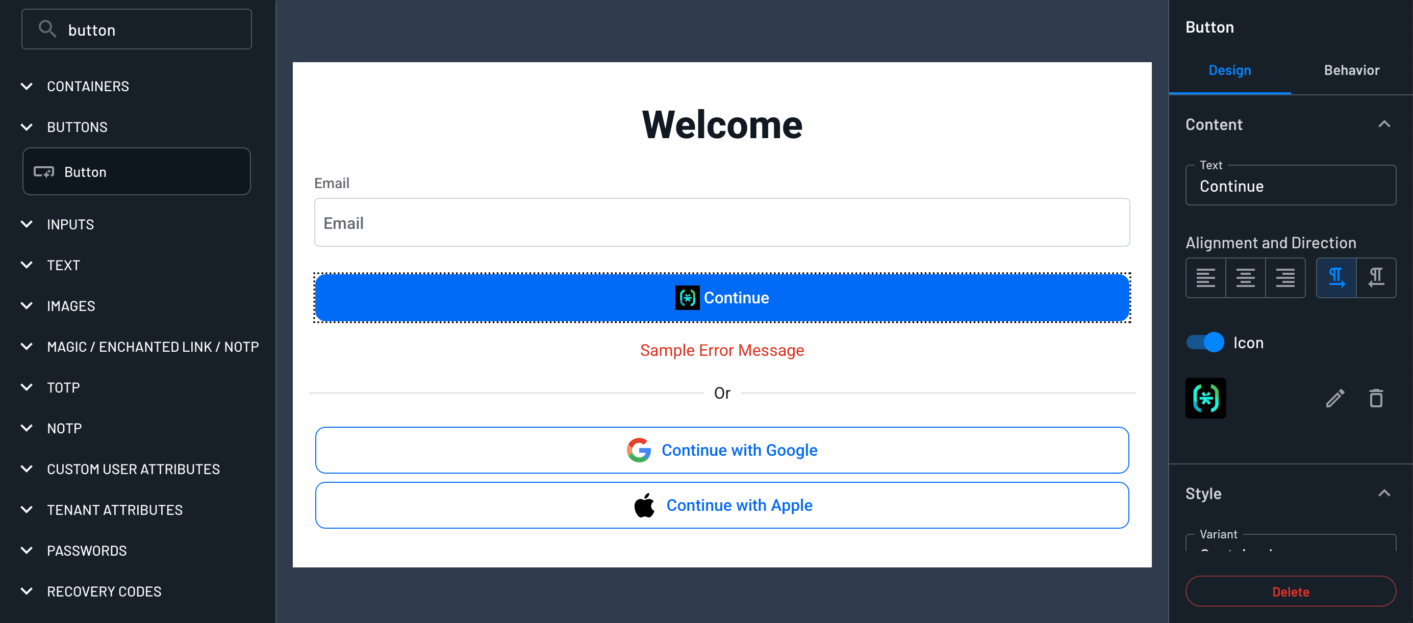 Button icon upload within flow