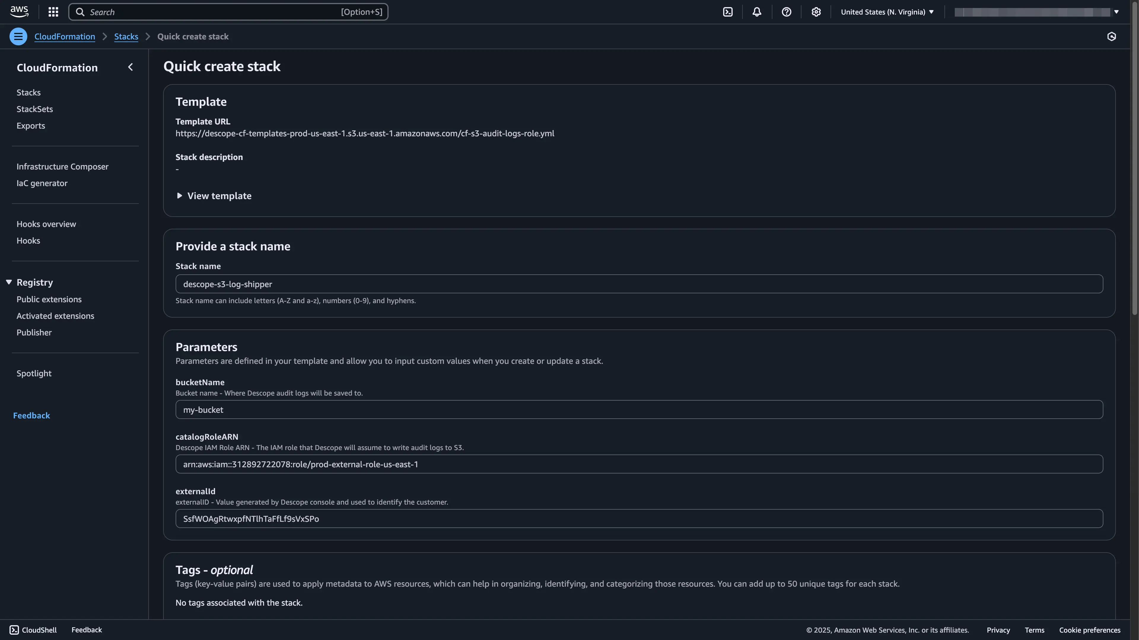 AWS S3 create cloud formation stack