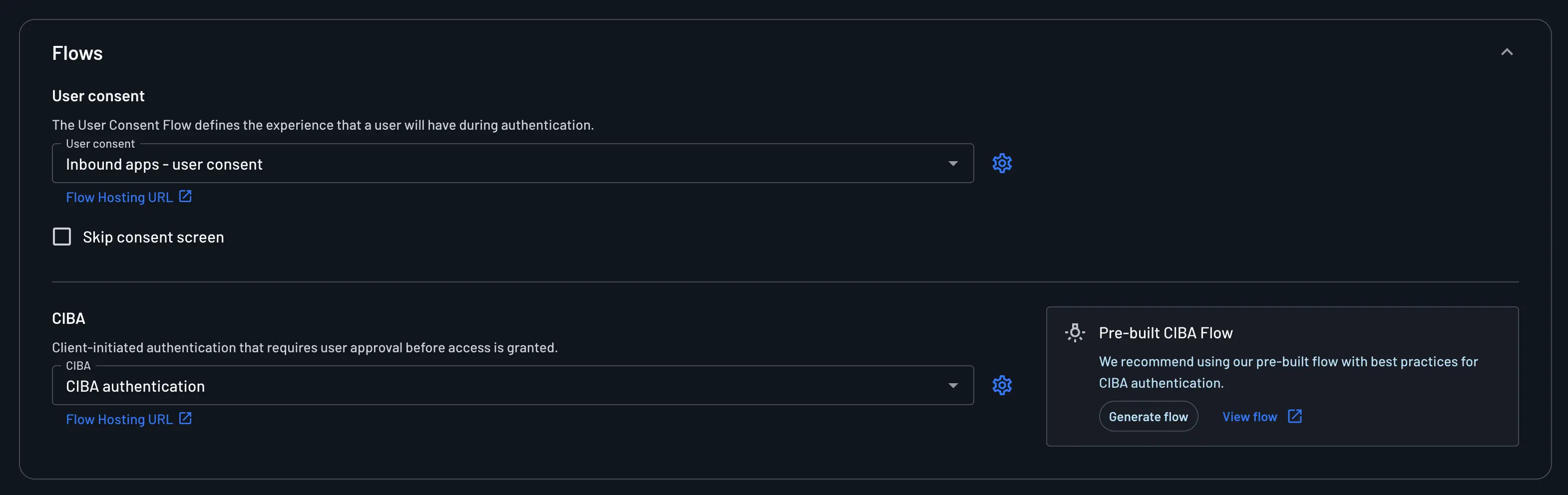 CIBA flow configuration panel