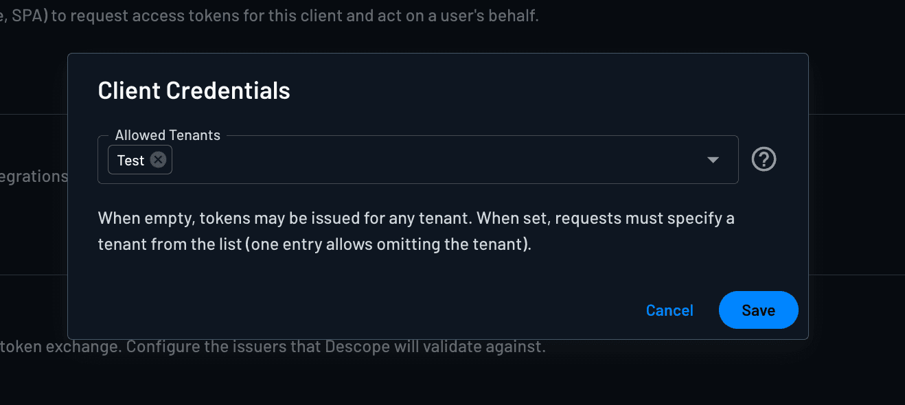 client credentials settings