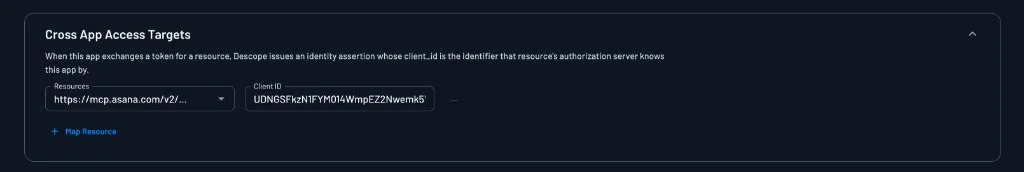 Cross App Access Targets section of a client