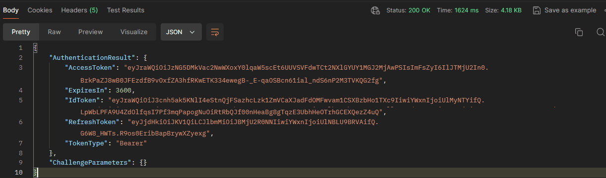 Cognito API response