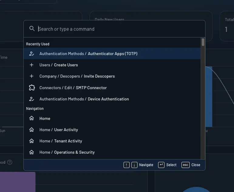 Console Search open, showing recently used commands