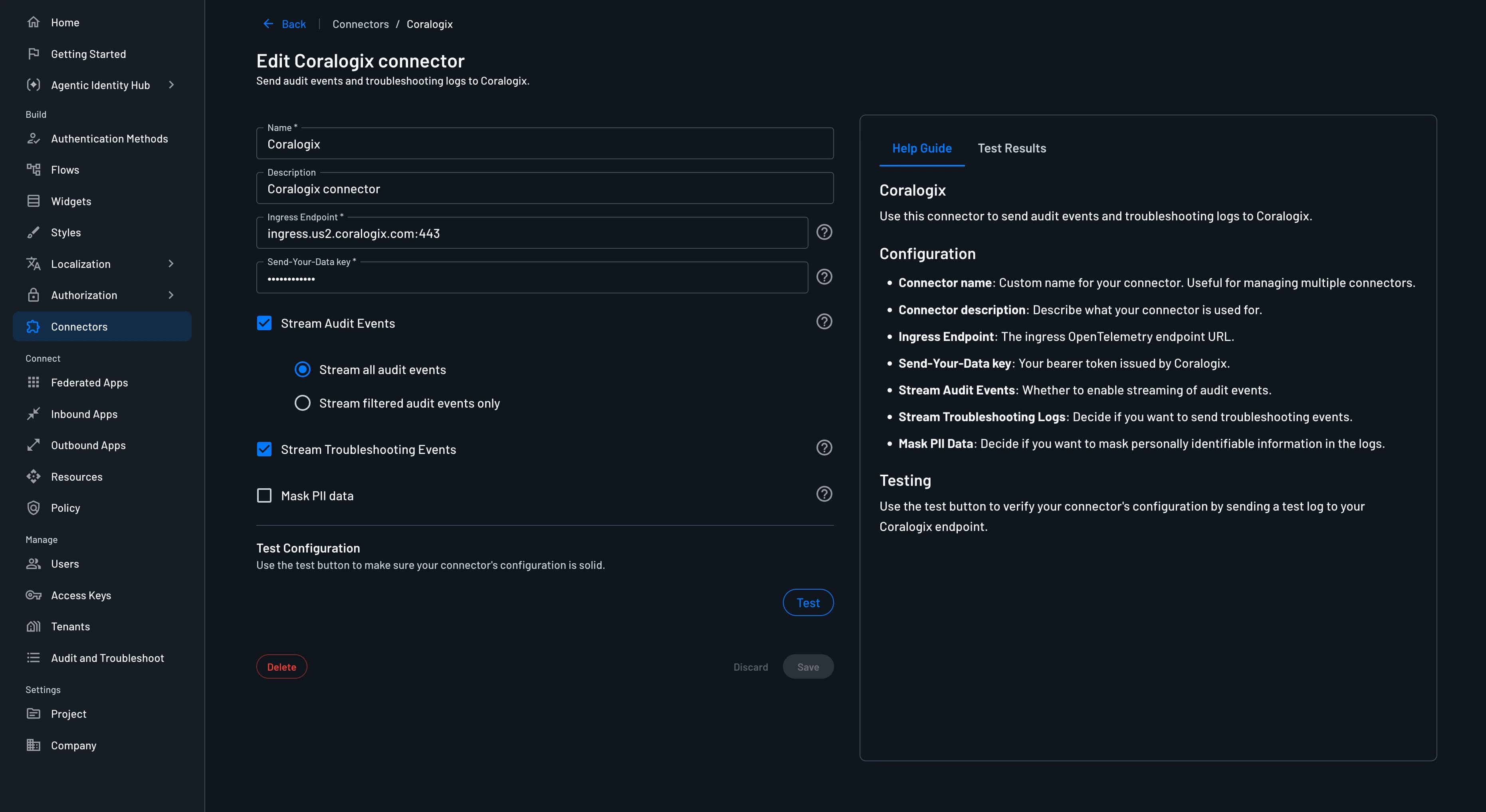 Coralogix connector setup