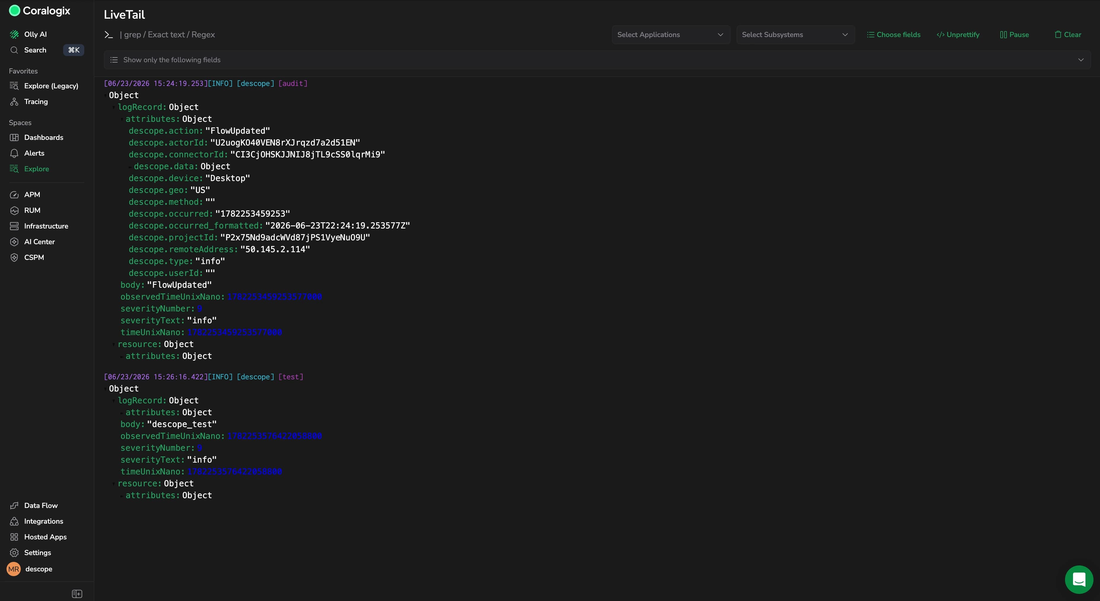 Viewing logs in Coralogix