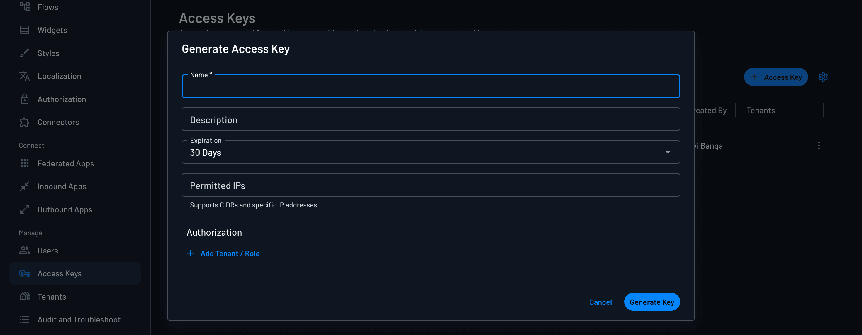 Create New Access Key