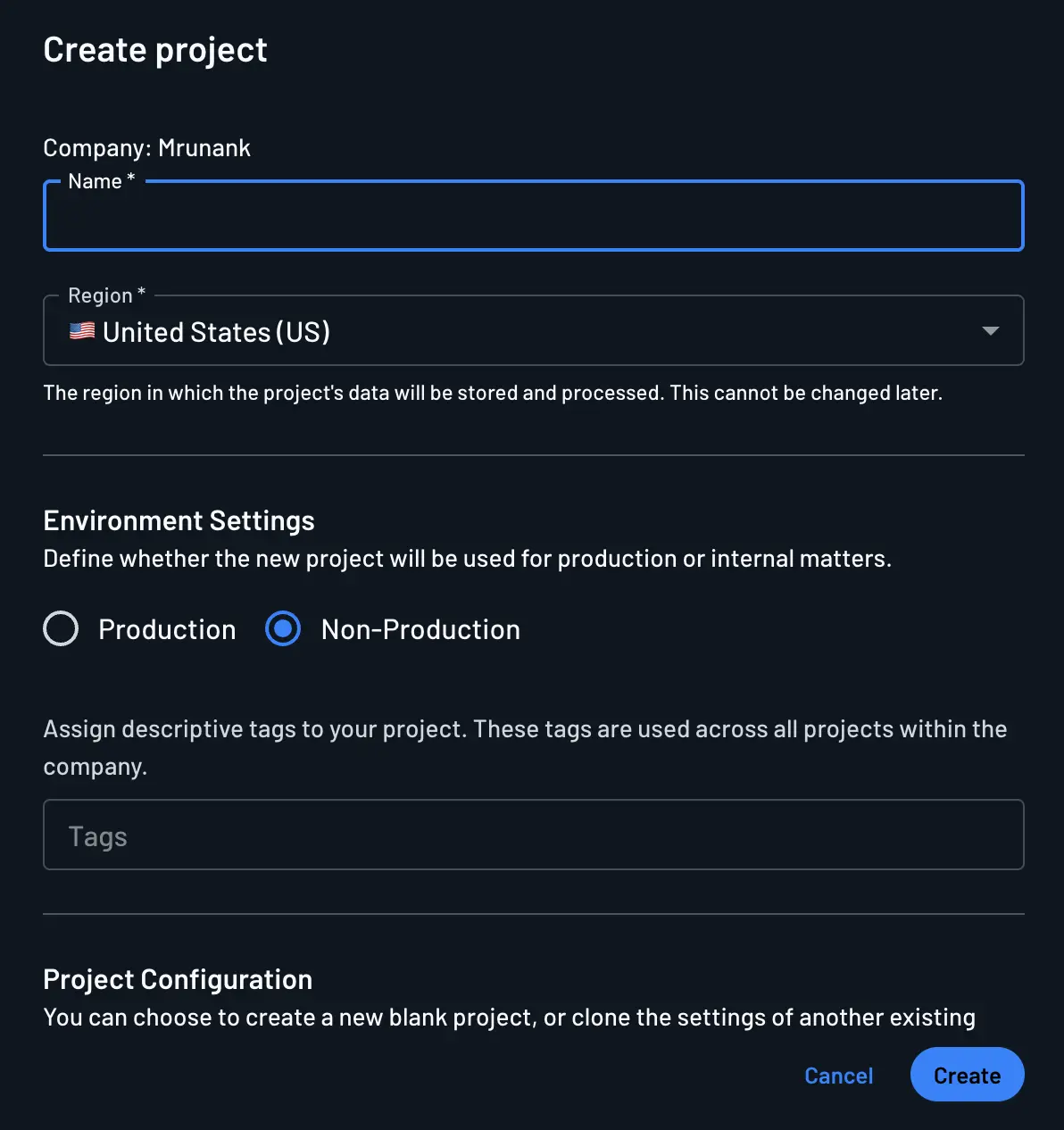 Creating a new project within Descope