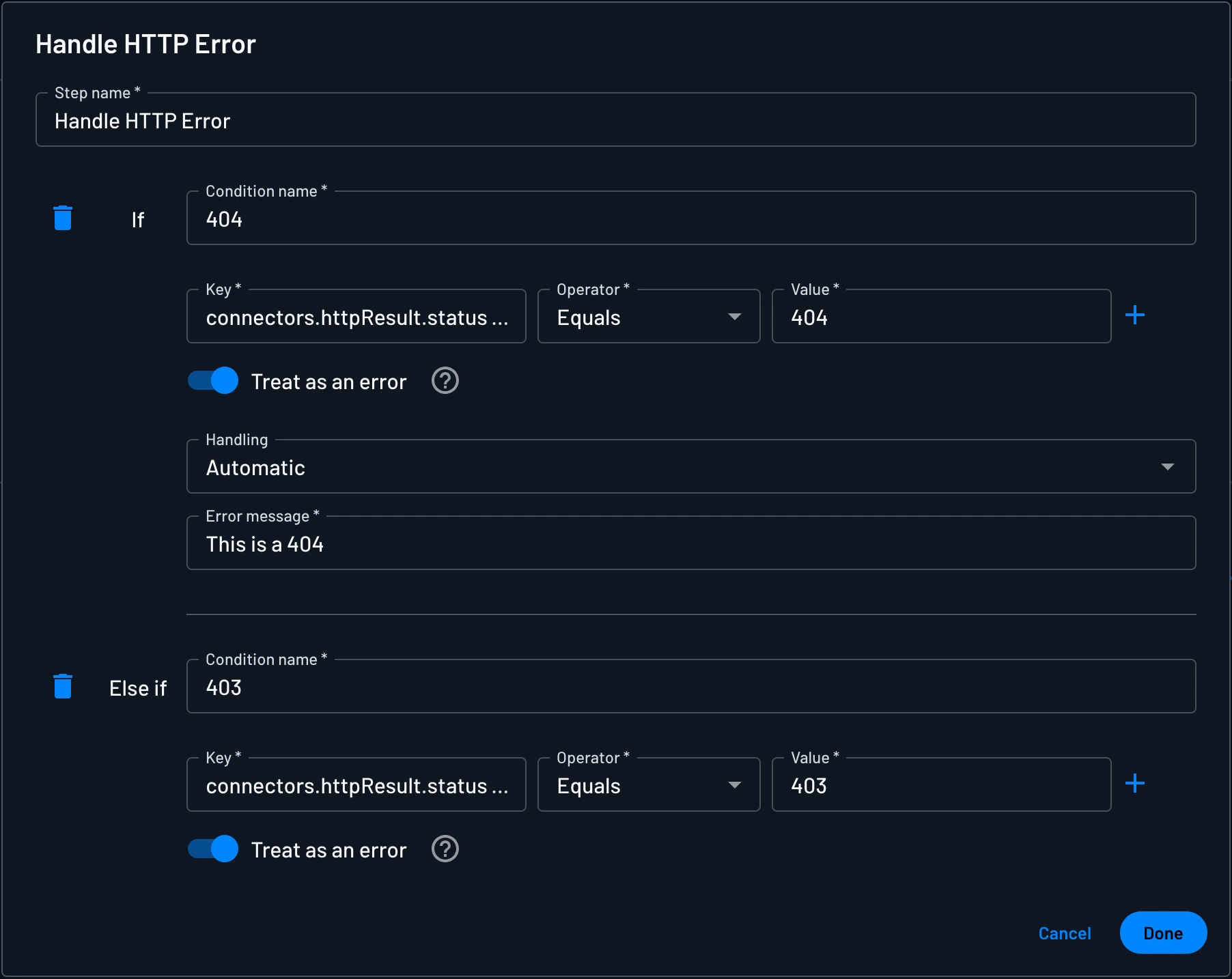 Descope error handling configuration within a Descope condition within a Descope flow - part 1