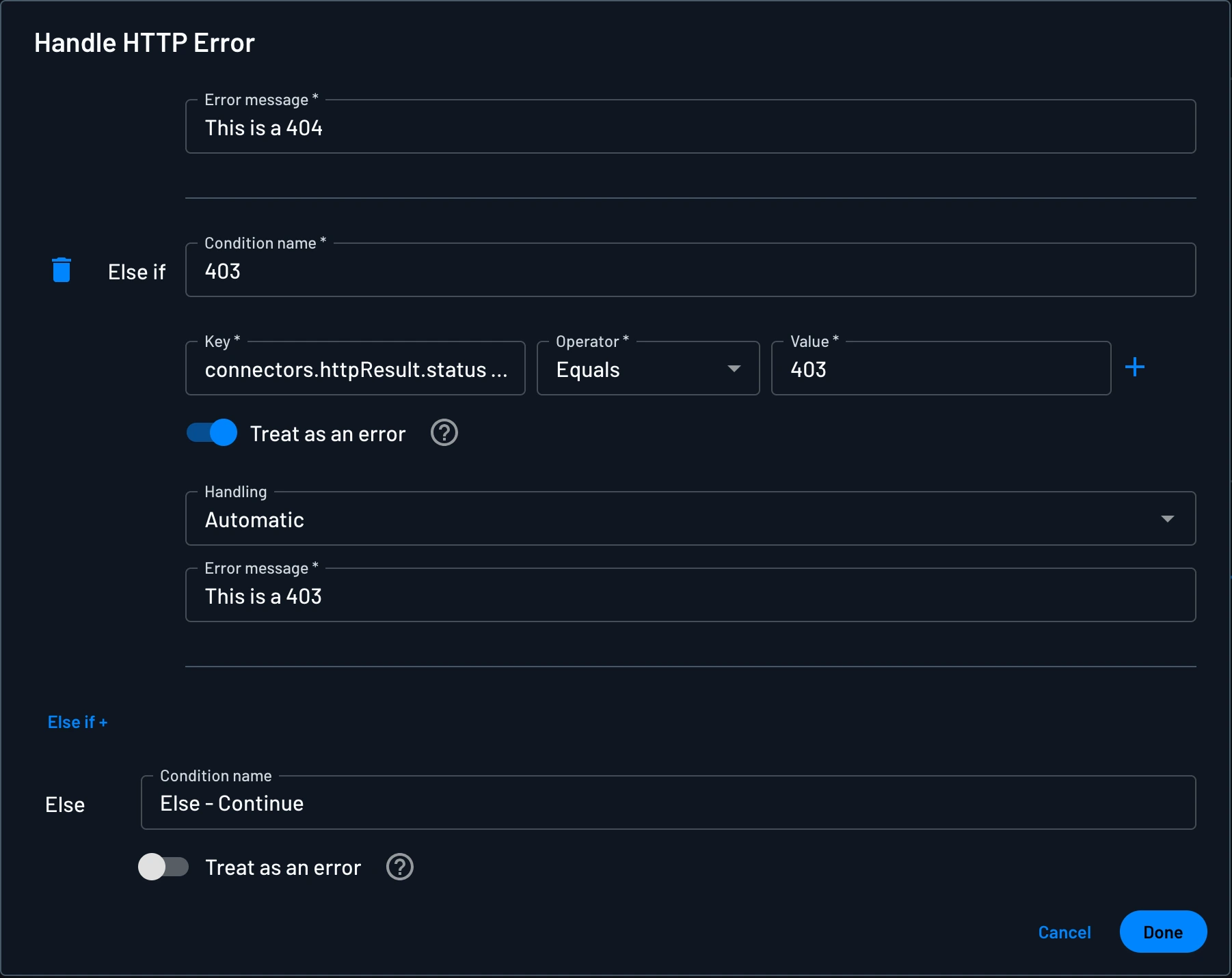 Descope error handling configuration within a Descope condition within a Descope flow - part 2