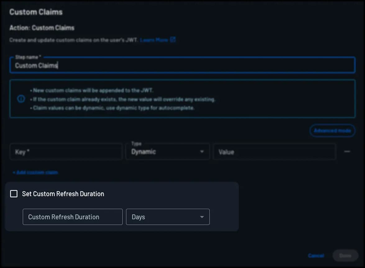 Set custom refresh duration in custom claims action