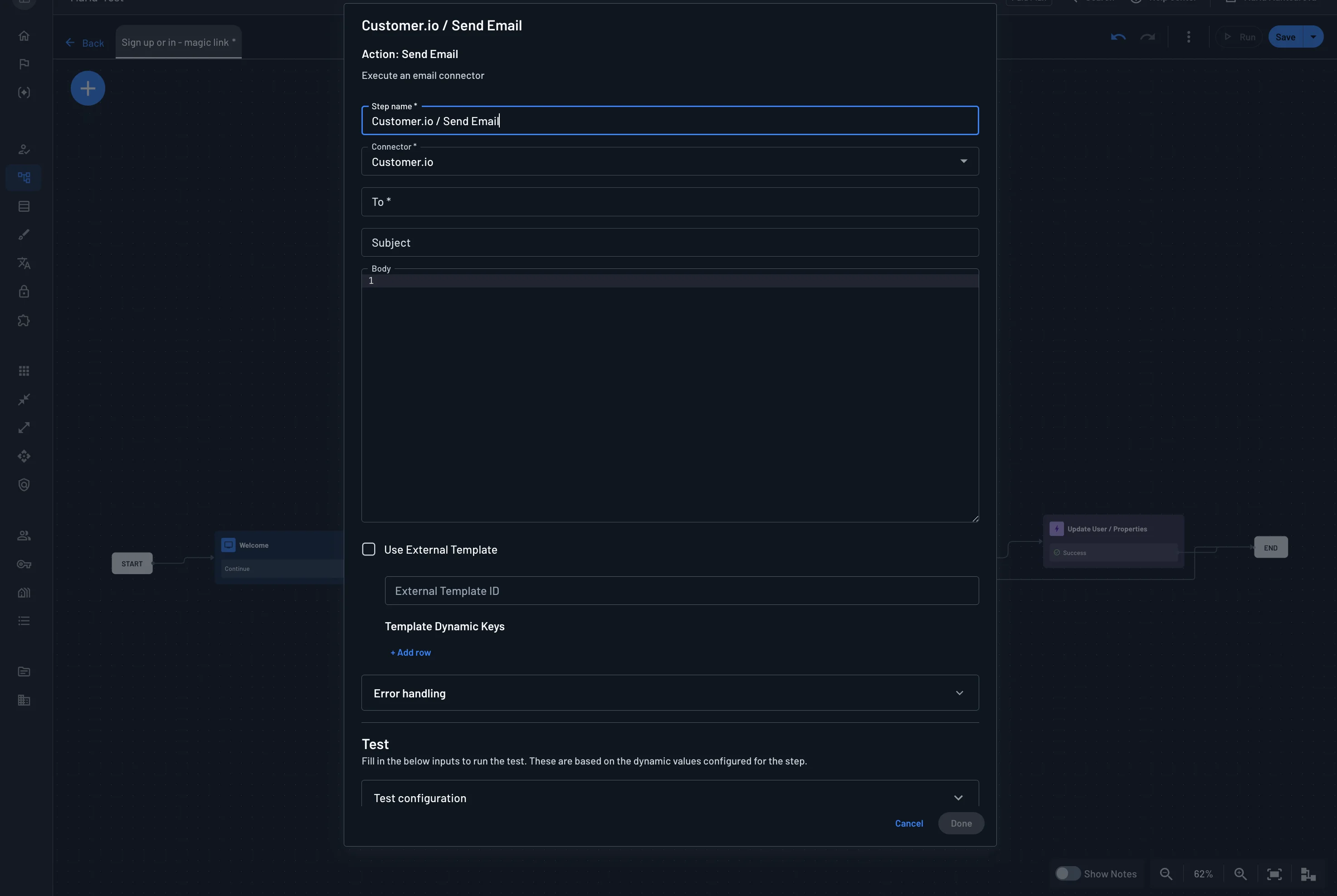 Descope example Customer.io connector configuration within flow