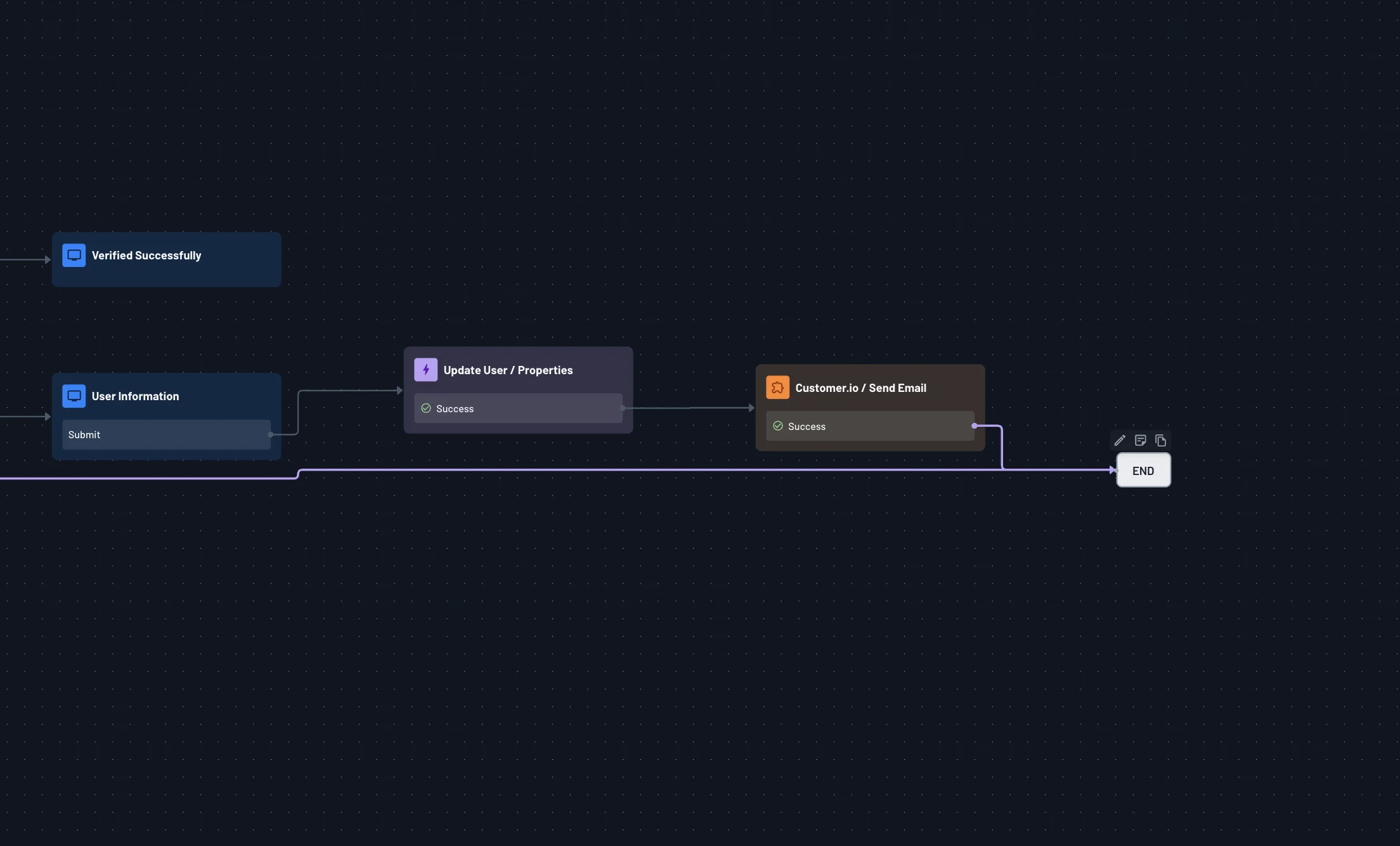Descope example Customer.io connector placement within flow