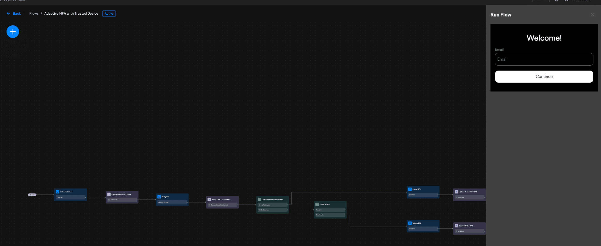 Viewing a flow created from Descope's flow library in the flow runner