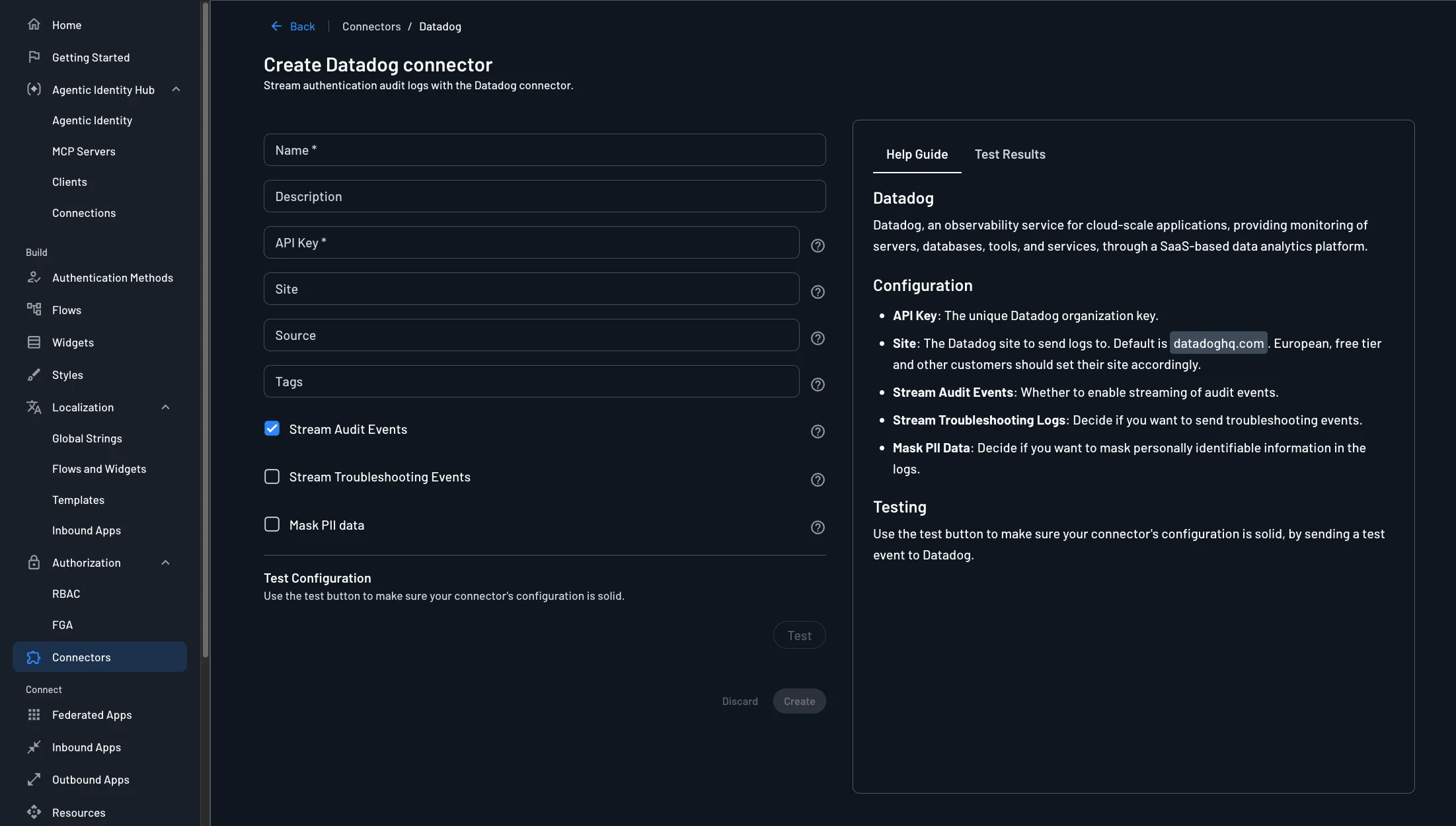 Datadog connector setup