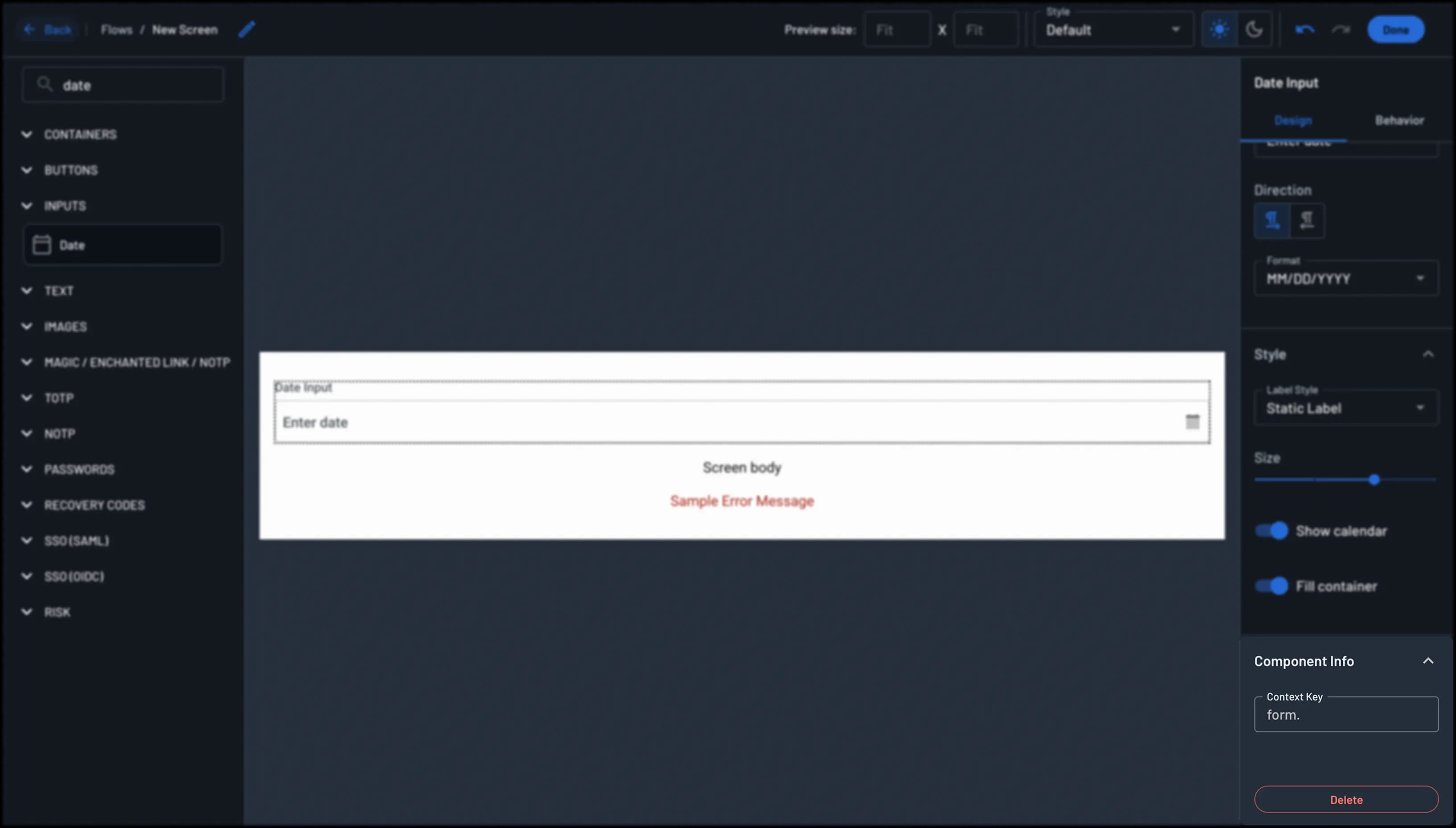 context key in date field