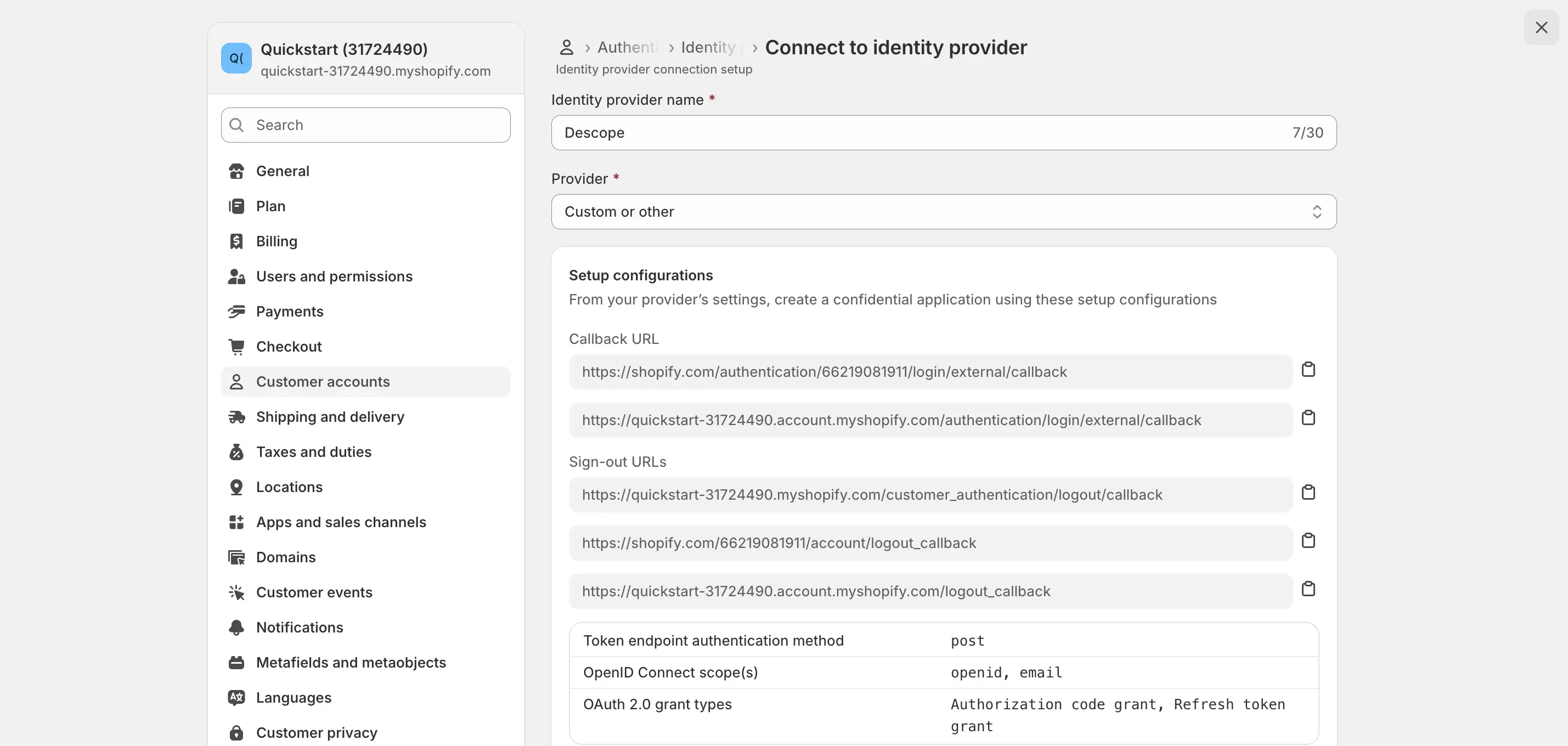 Descope as an Identity Provider in Shopify store
