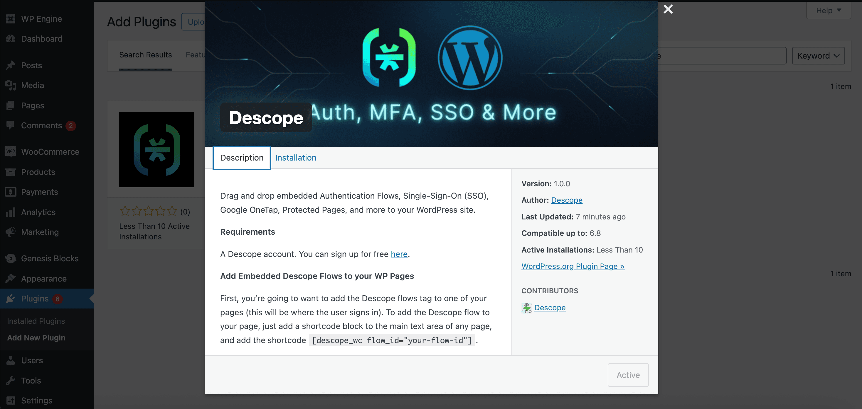 Install Descope Wordpress Plugin