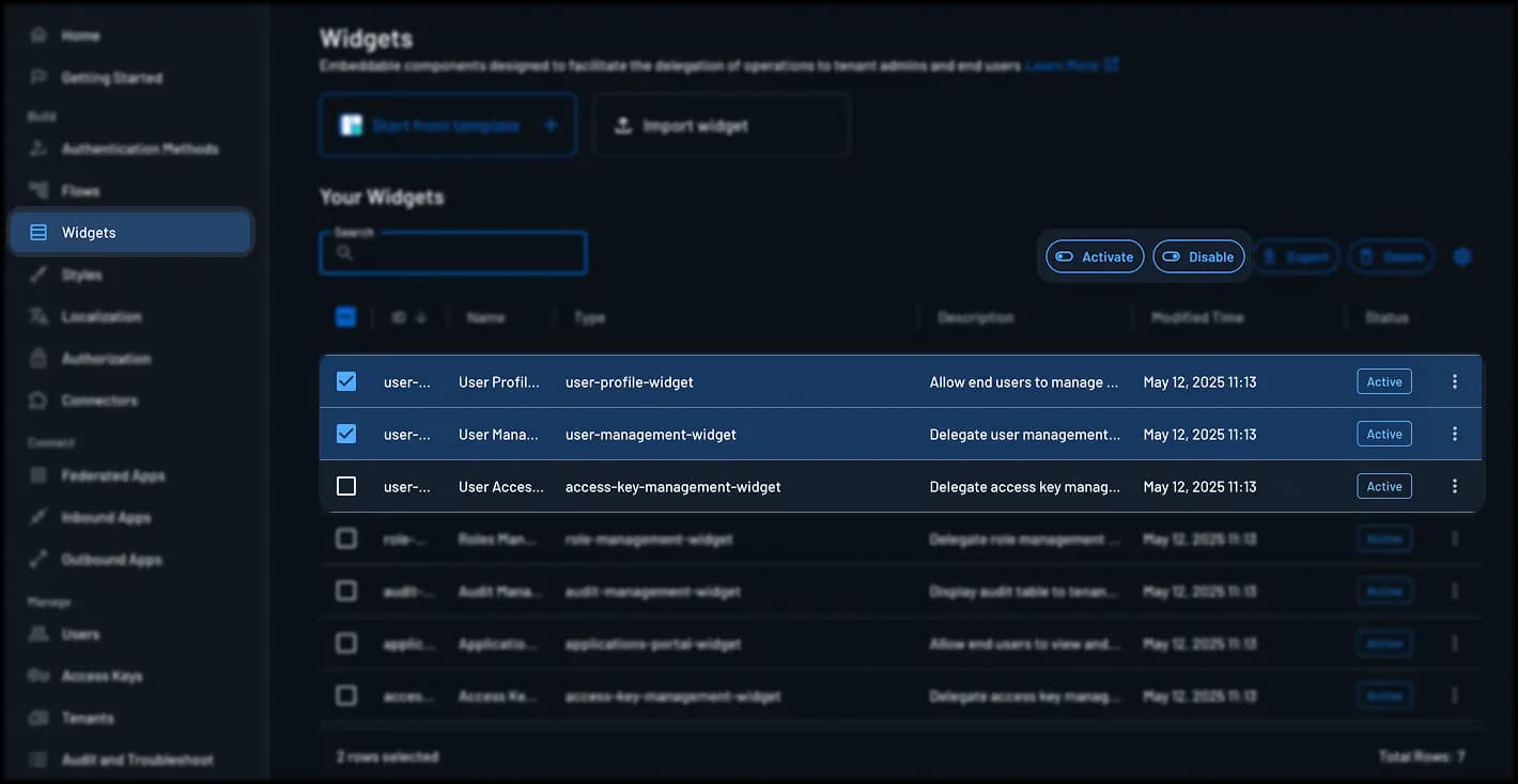 Disable/ Activate widgets
