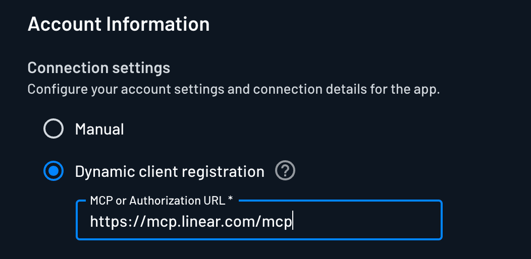 Configuring a connection with Dynamic Client Registration