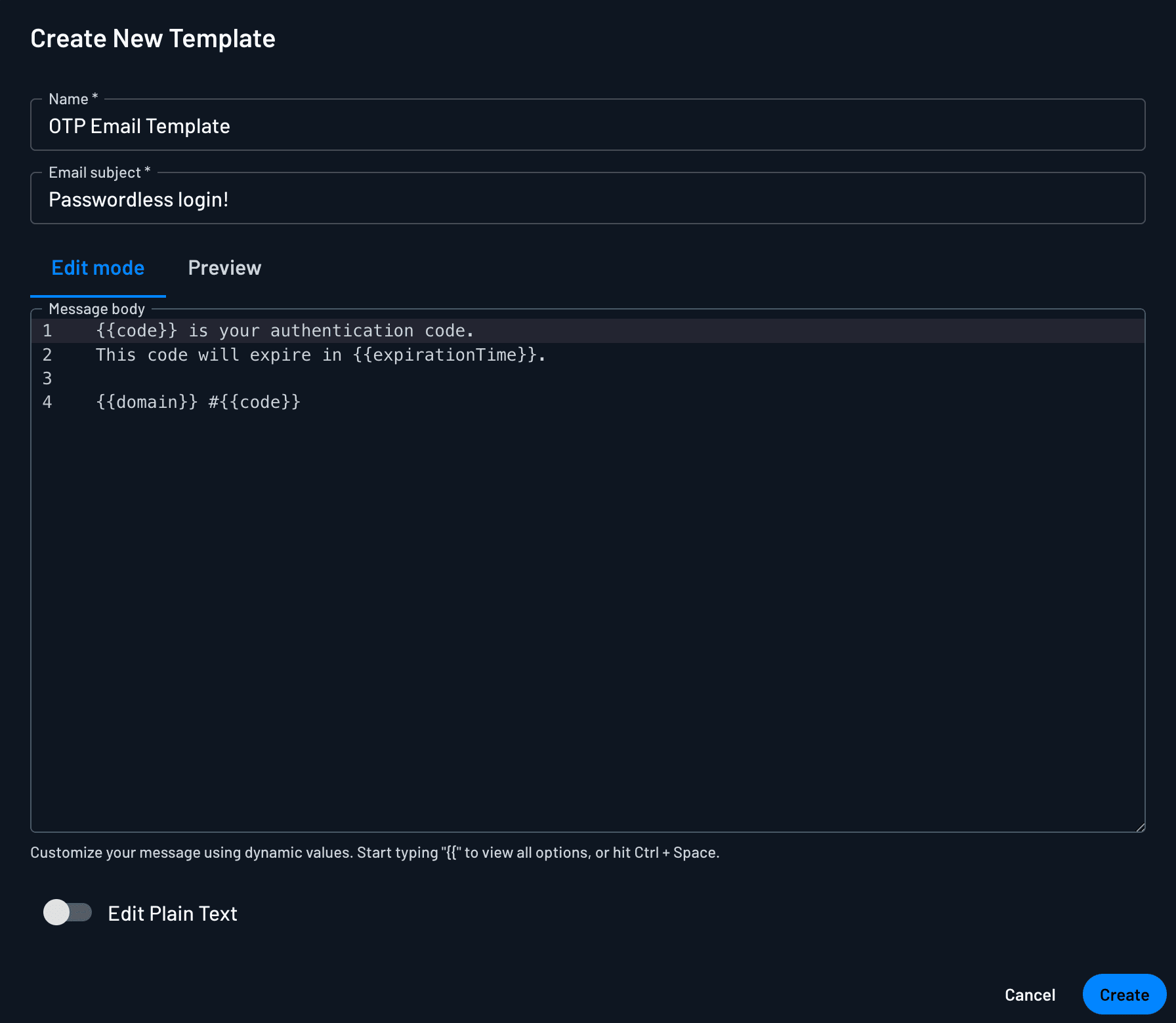 Example of a customized template for email authentication methods in Descope