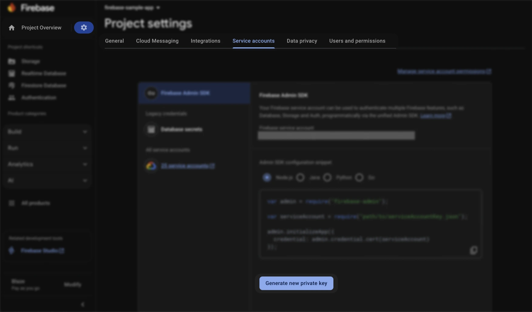 Firebase console service account download