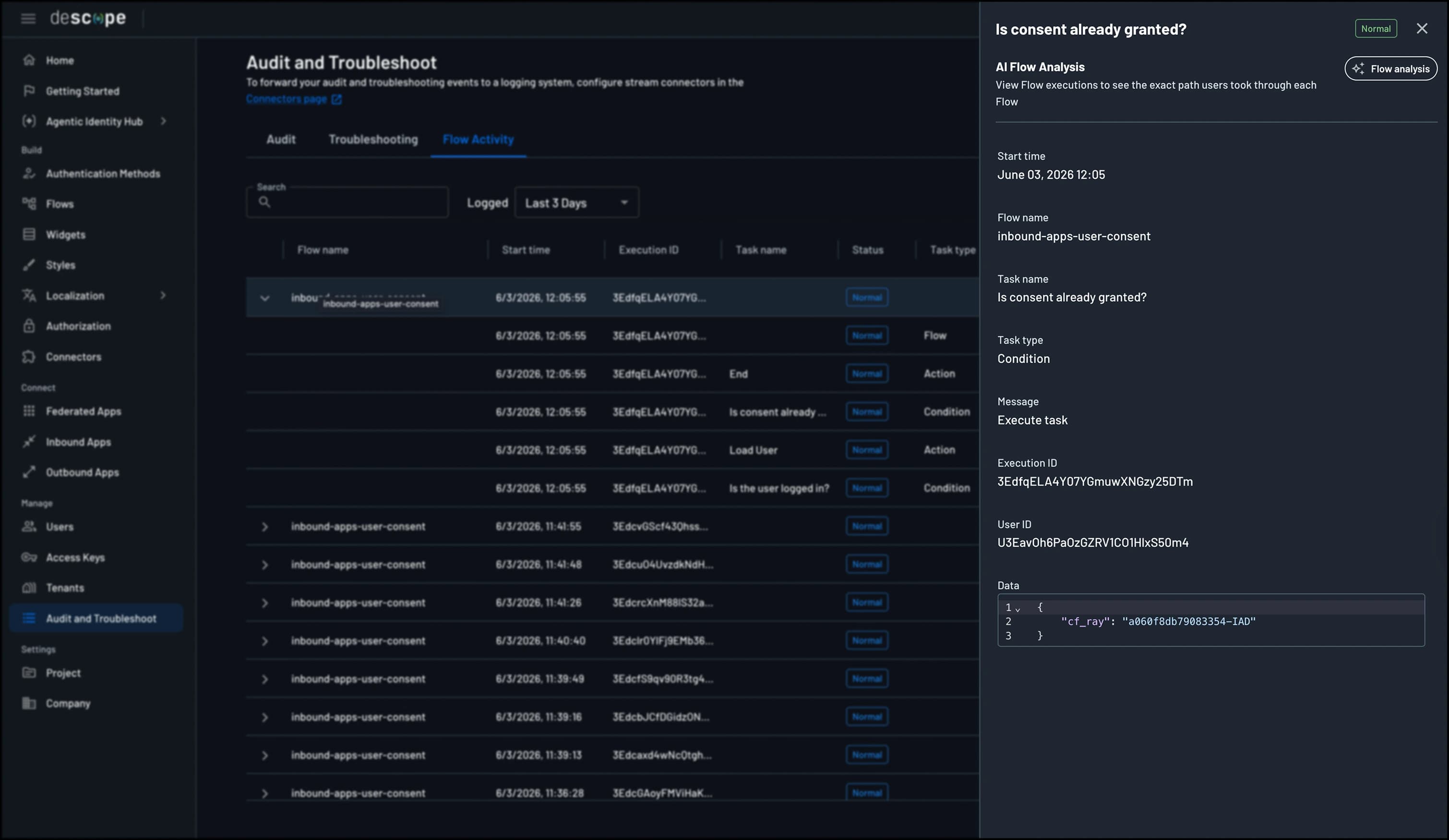 Flow Activity side panel showing execution details