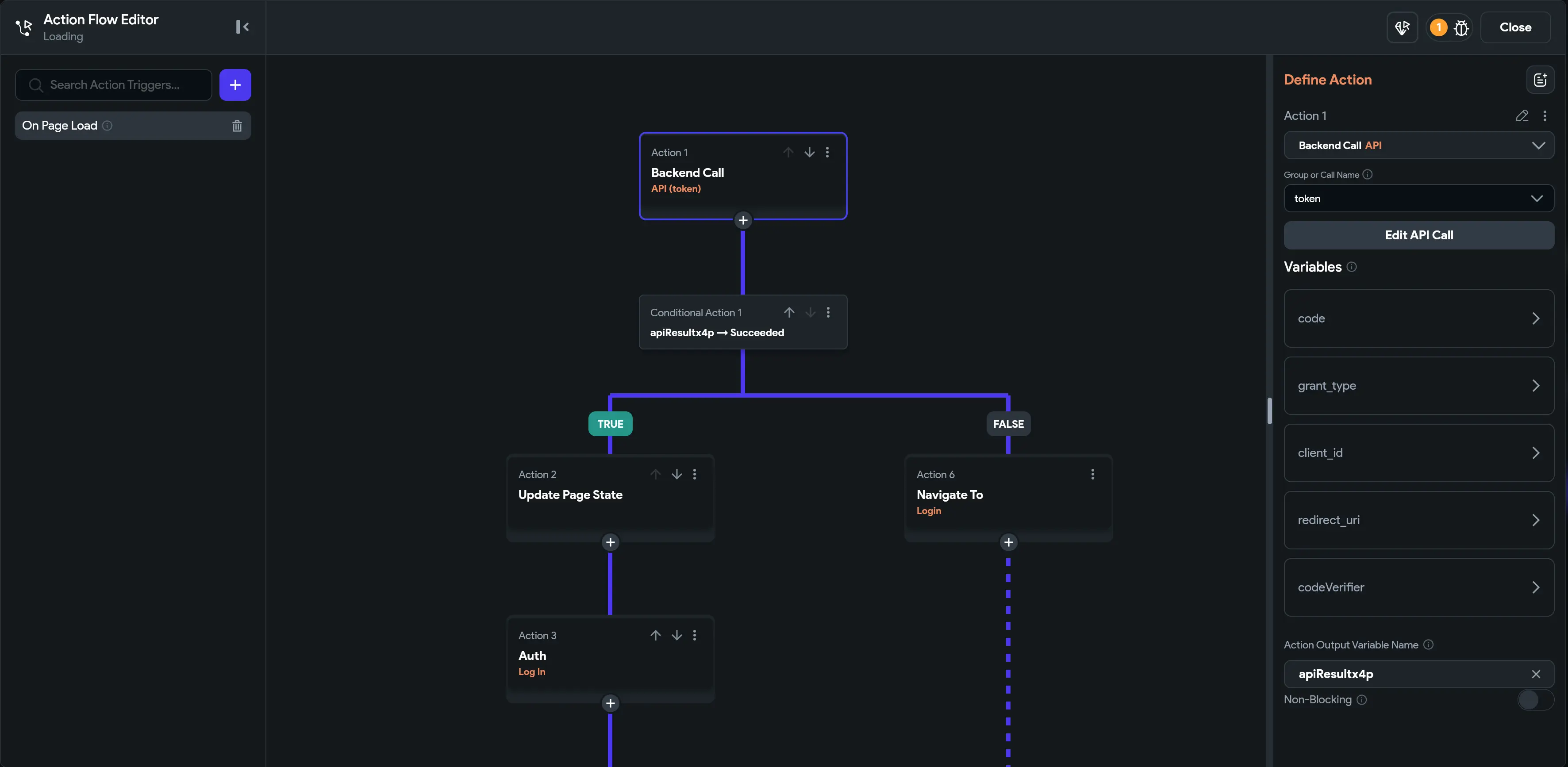 Flutterflow actions for loading page