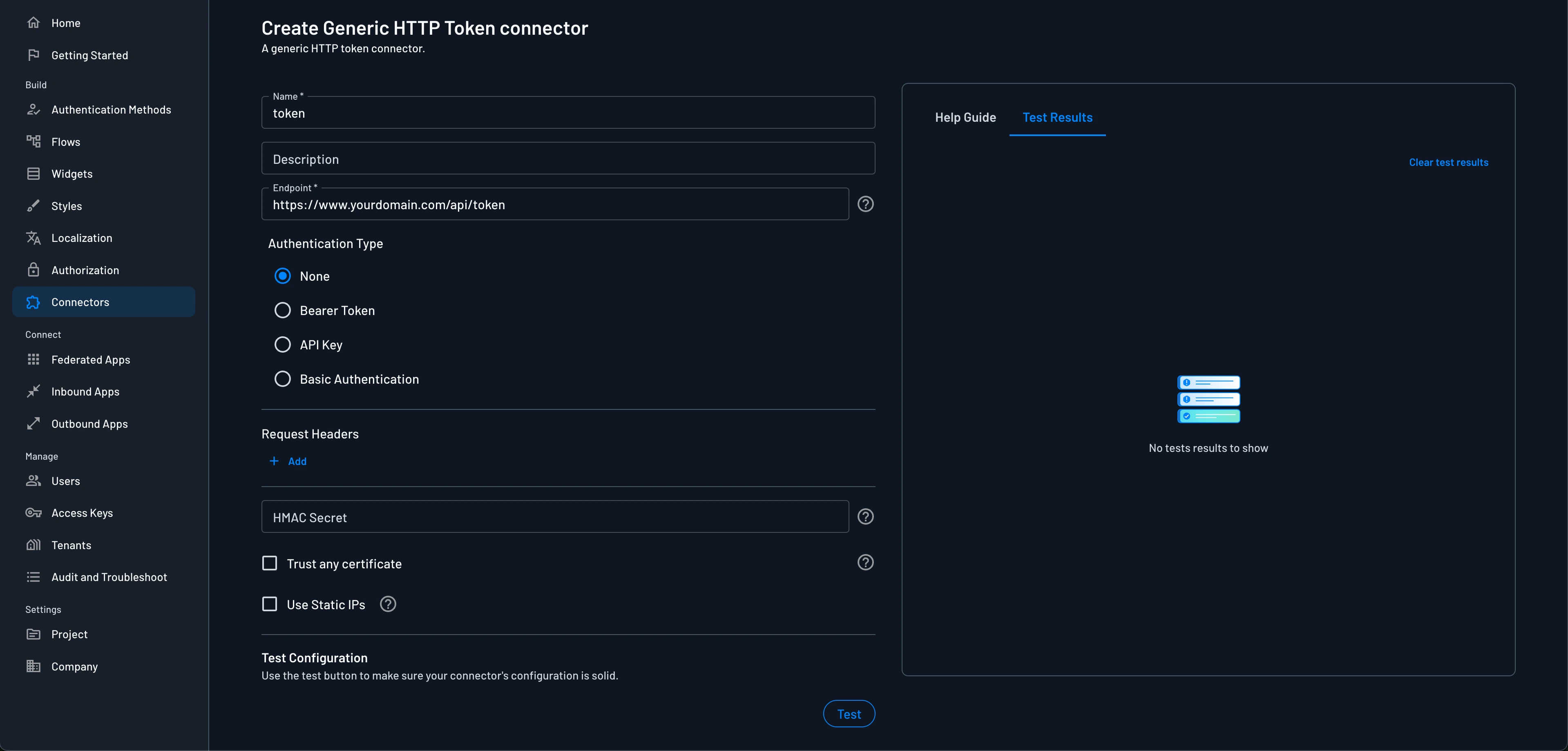 Configuring the generic token connector