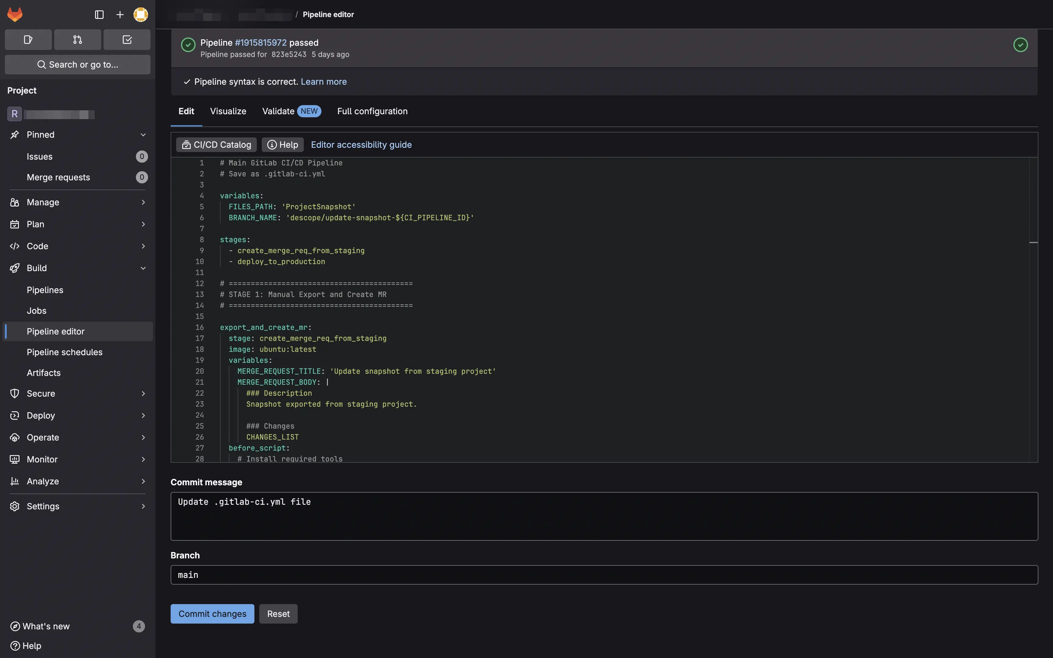 Descope CI/CD template within GitLab pipline editor