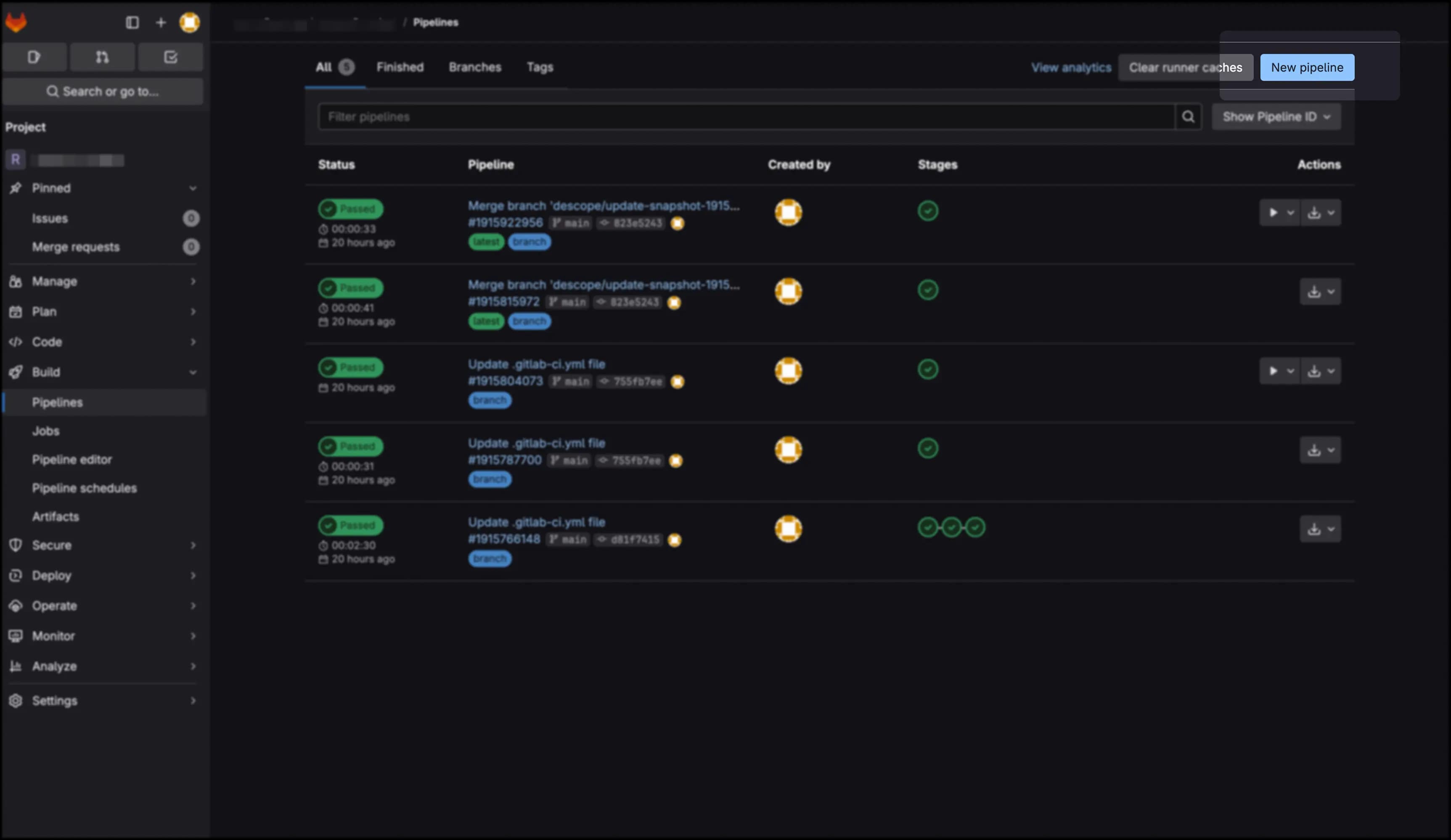 GitLab pipelines overview