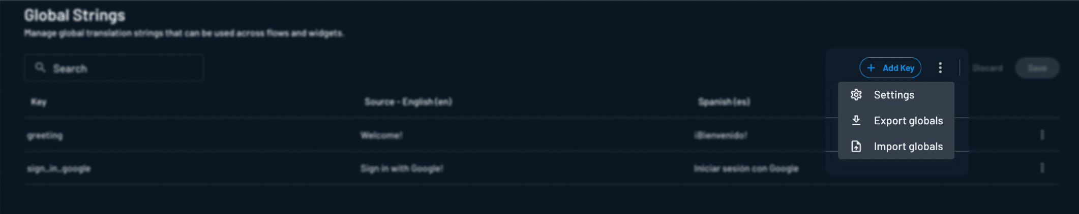 Settings and importing/exporting global strings