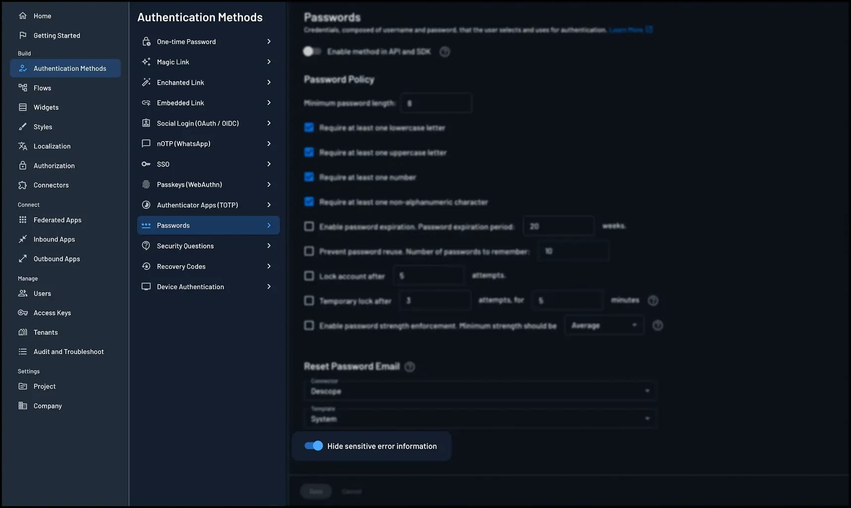 Hide sensitive error information