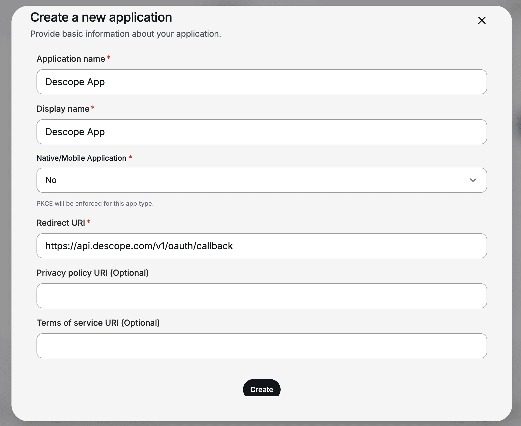 ID.me create application configuration