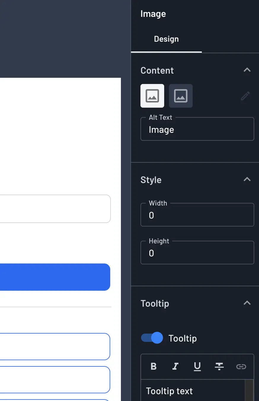 Image component content settings in the Screen Builder